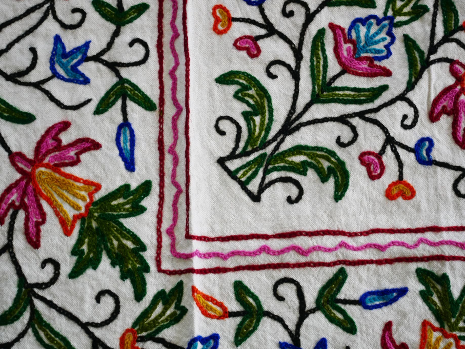 Hand embroidered Kashmiri bedspread - colorful crewel embroidery - large boho bed throw - The Shanti Home