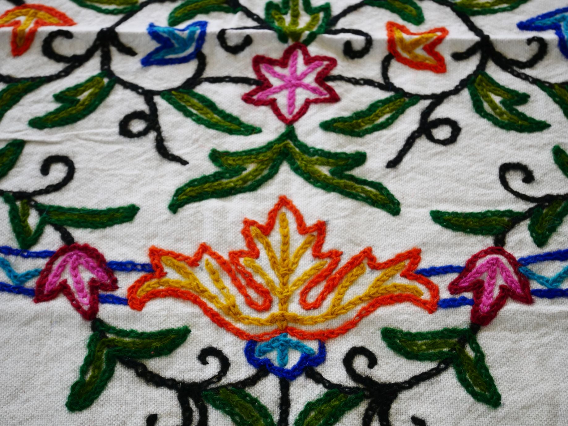 Hand embroidered Kashmiri bedspread - colorful crewel embroidery - large boho bed throw - The Shanti Home
