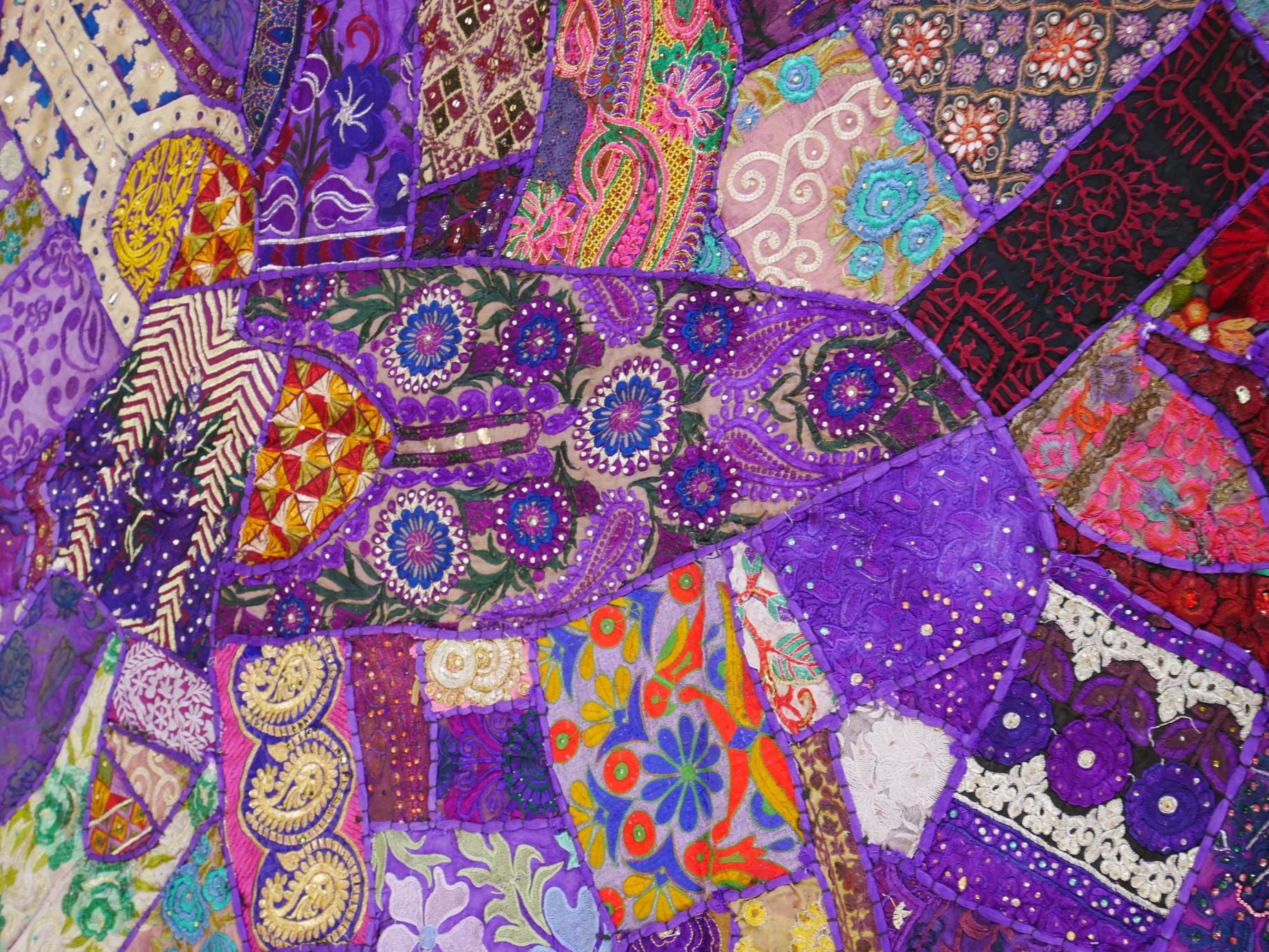 Tapiz de pared de retales morados - Hippie indio - Colgante de pared estilo bohemio