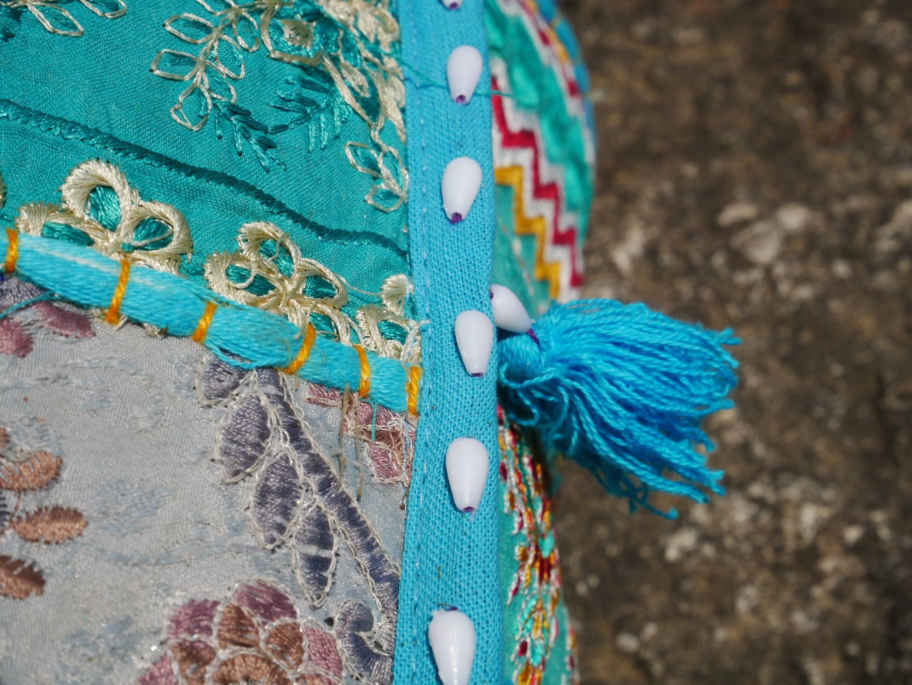 24" Floor pillow cover turquoise square pouf cushion - Indian style floor seating