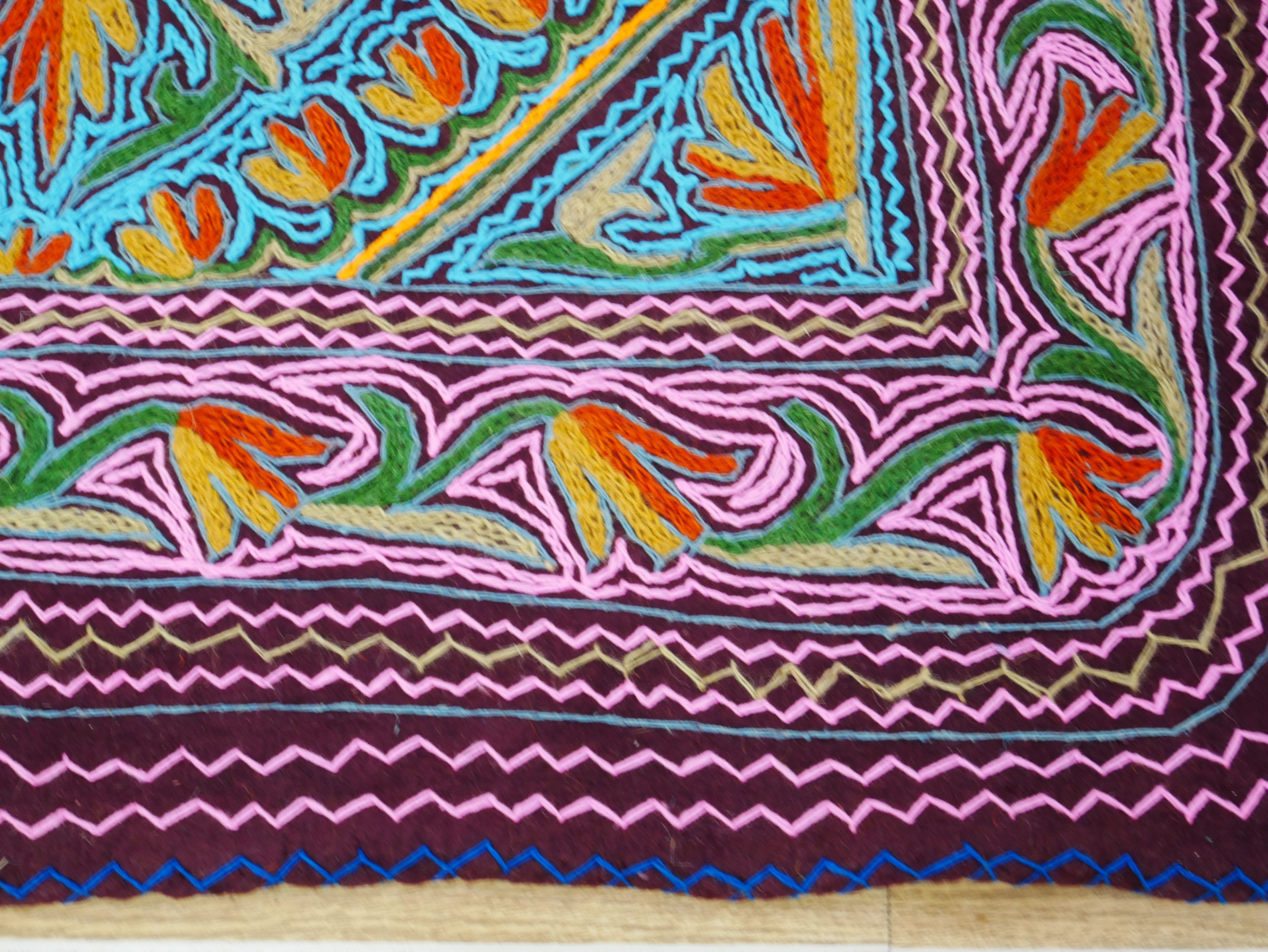 Large wool Namda handmade area rug "Himalayan Jewel" traditional Kashmiri rug, felted wool- hand embroidered 10x7 - The Shanti Home