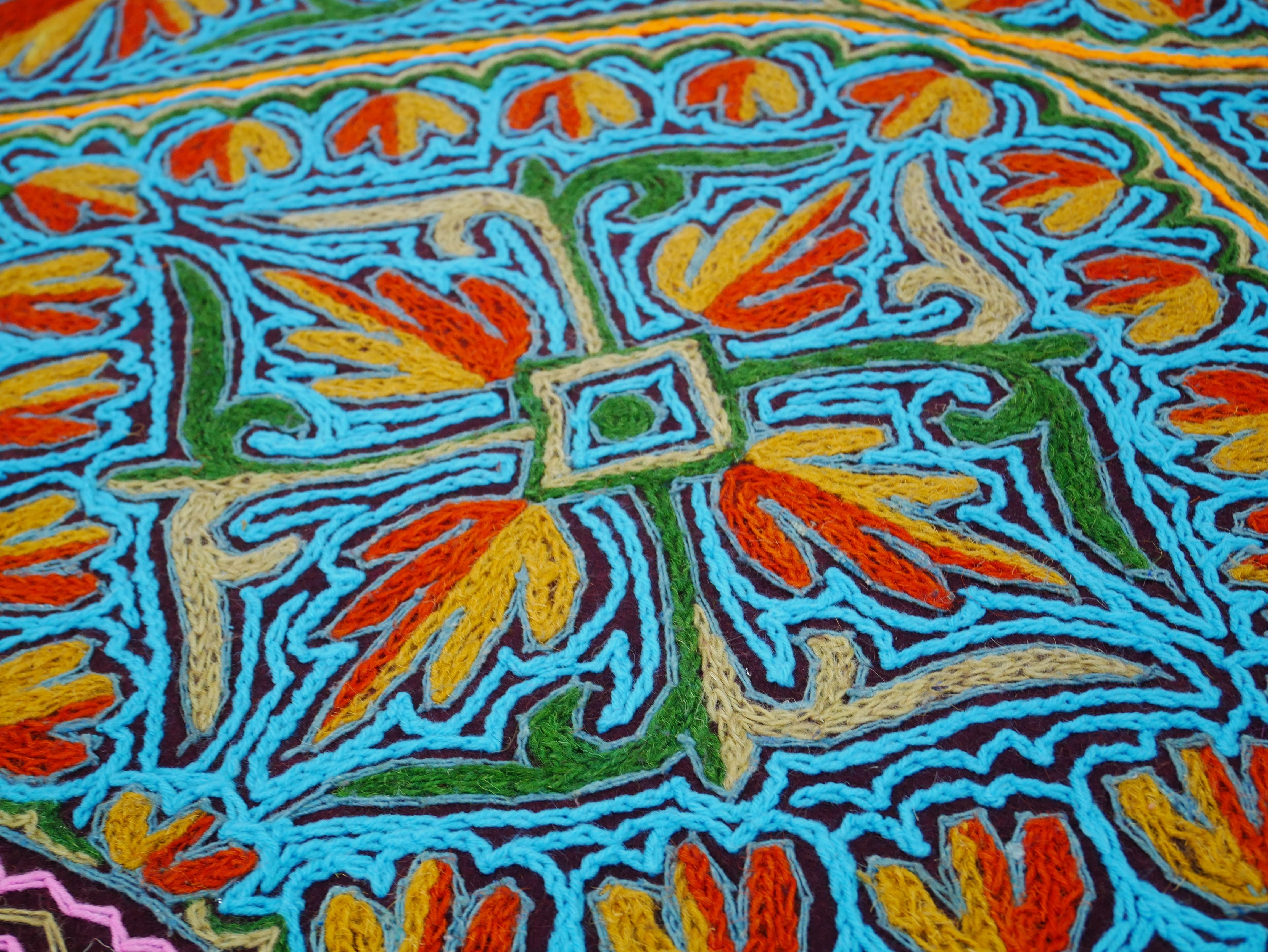 Large wool Namda handmade area rug "Himalayan Jewel" traditional Kashmiri rug, felted wool- hand embroidered 10x7 - The Shanti Home