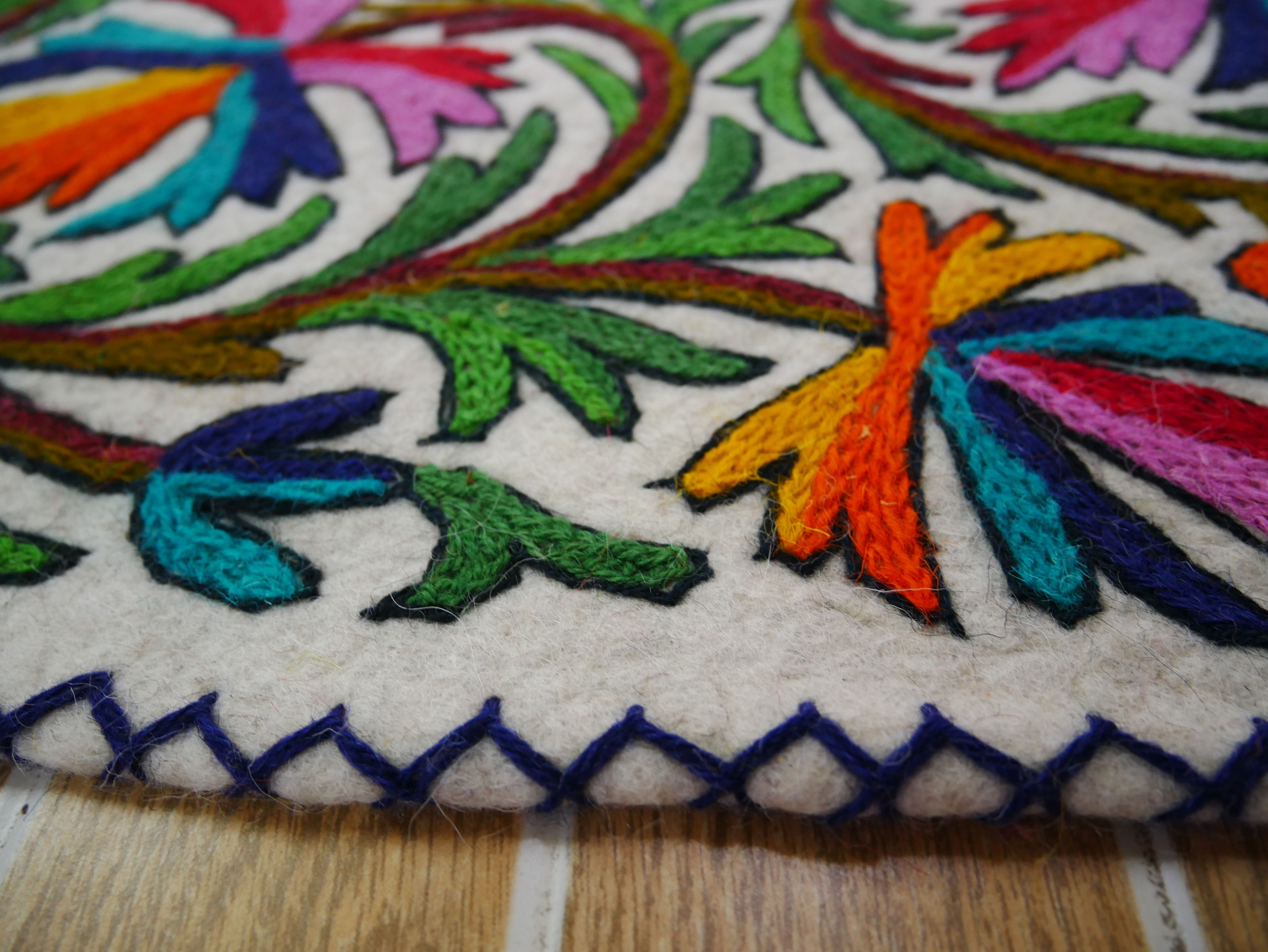 Large wool rug "Tree of life" | boho area rug - Indian floor rug | traditional Namda from Kashmir | felted wool rug 6x9 handmade embroidery - The Shanti Home