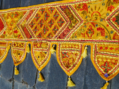 Embroidery Toran - Indian door hanging - Boho window valance yellow