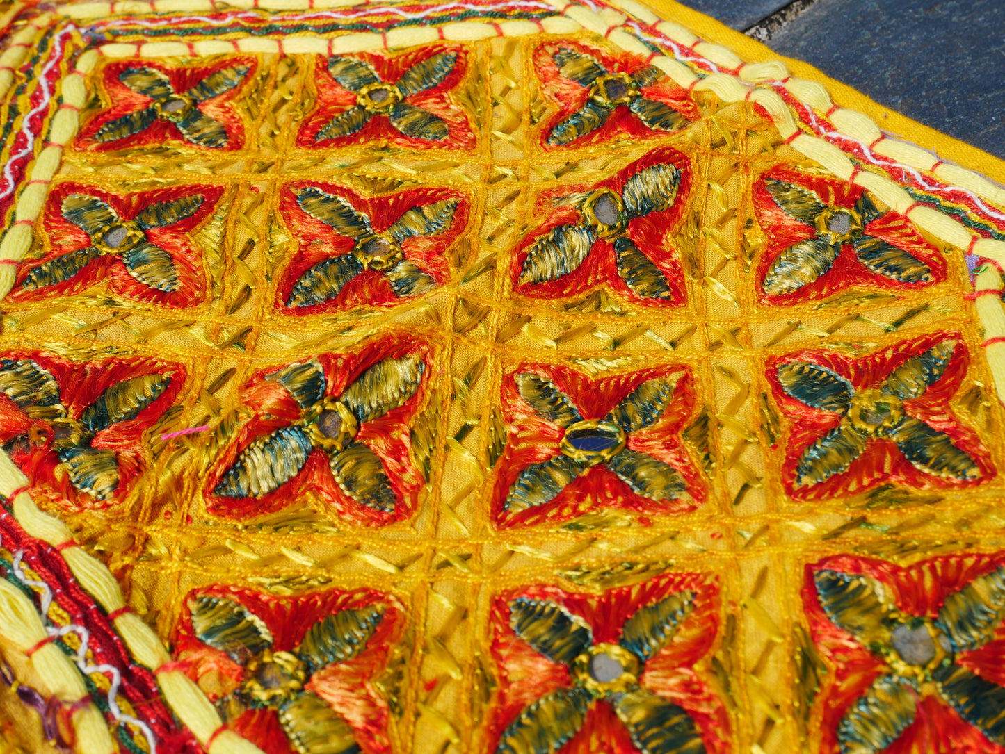 Embroidery Toran - Indian door hanging - Boho window valance yellow