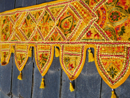 Embroidery Toran - Indian door hanging - Boho window valance yellow
