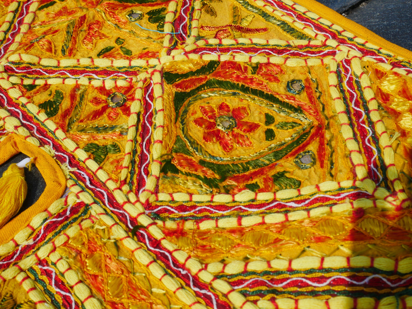 Embroidery Toran - Indian door hanging - Boho window valance yellow
