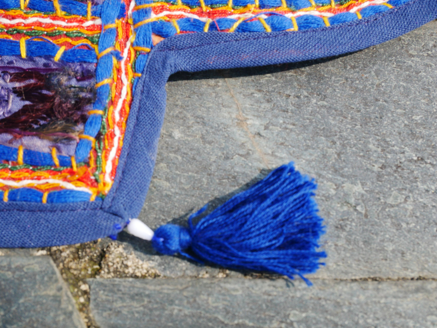 Embroidery Toran - Indian door hanging - Boho window valance blue