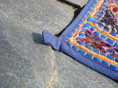 Embroidery Toran - Indian door hanging - Boho window valance blue