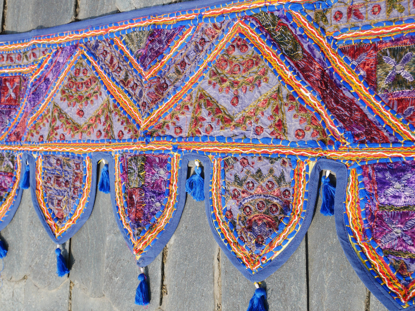 Embroidery Toran - Indian door hanging - Boho window valance blue