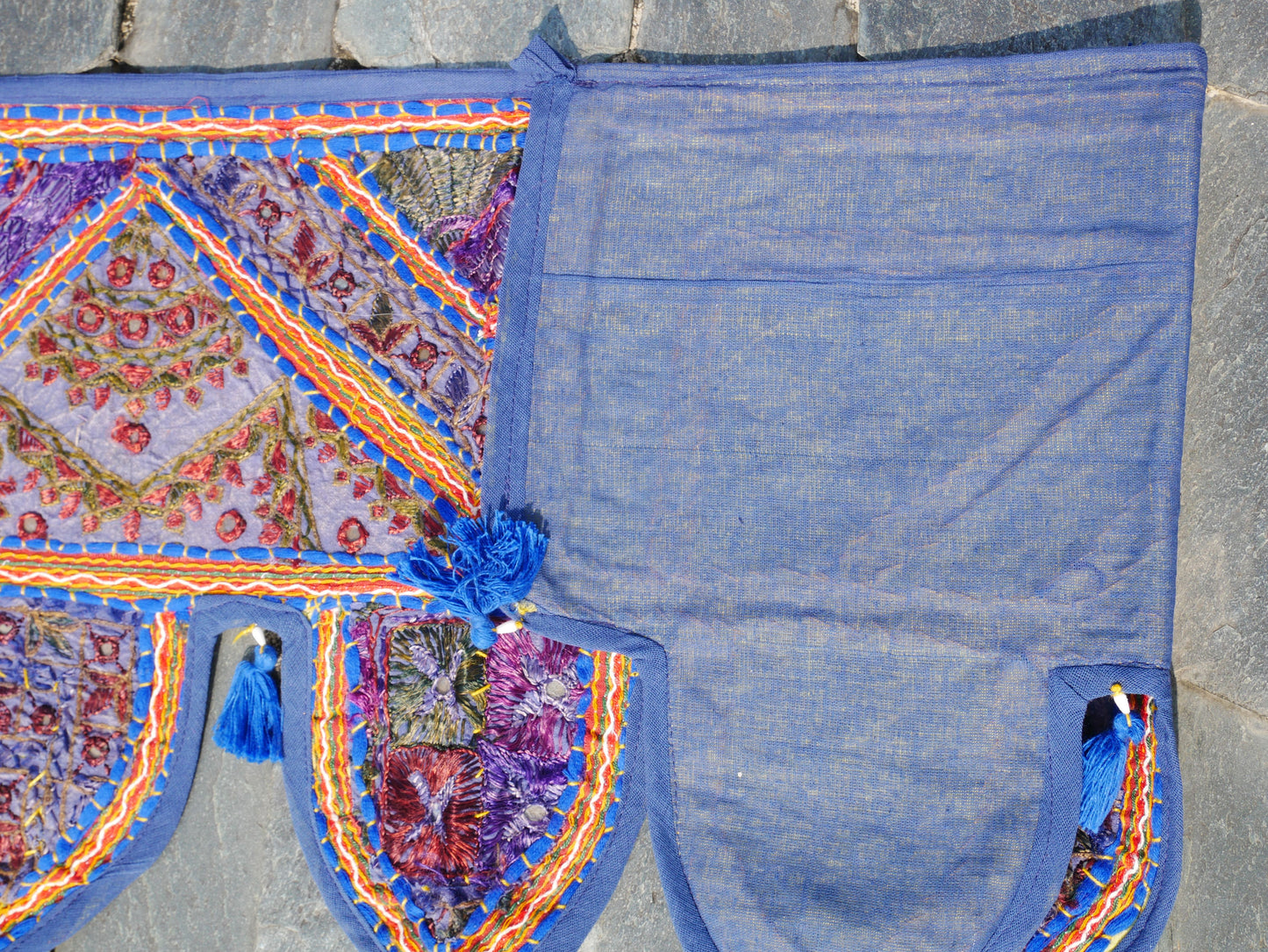 Embroidery Toran - Indian door hanging - Boho window valance blue