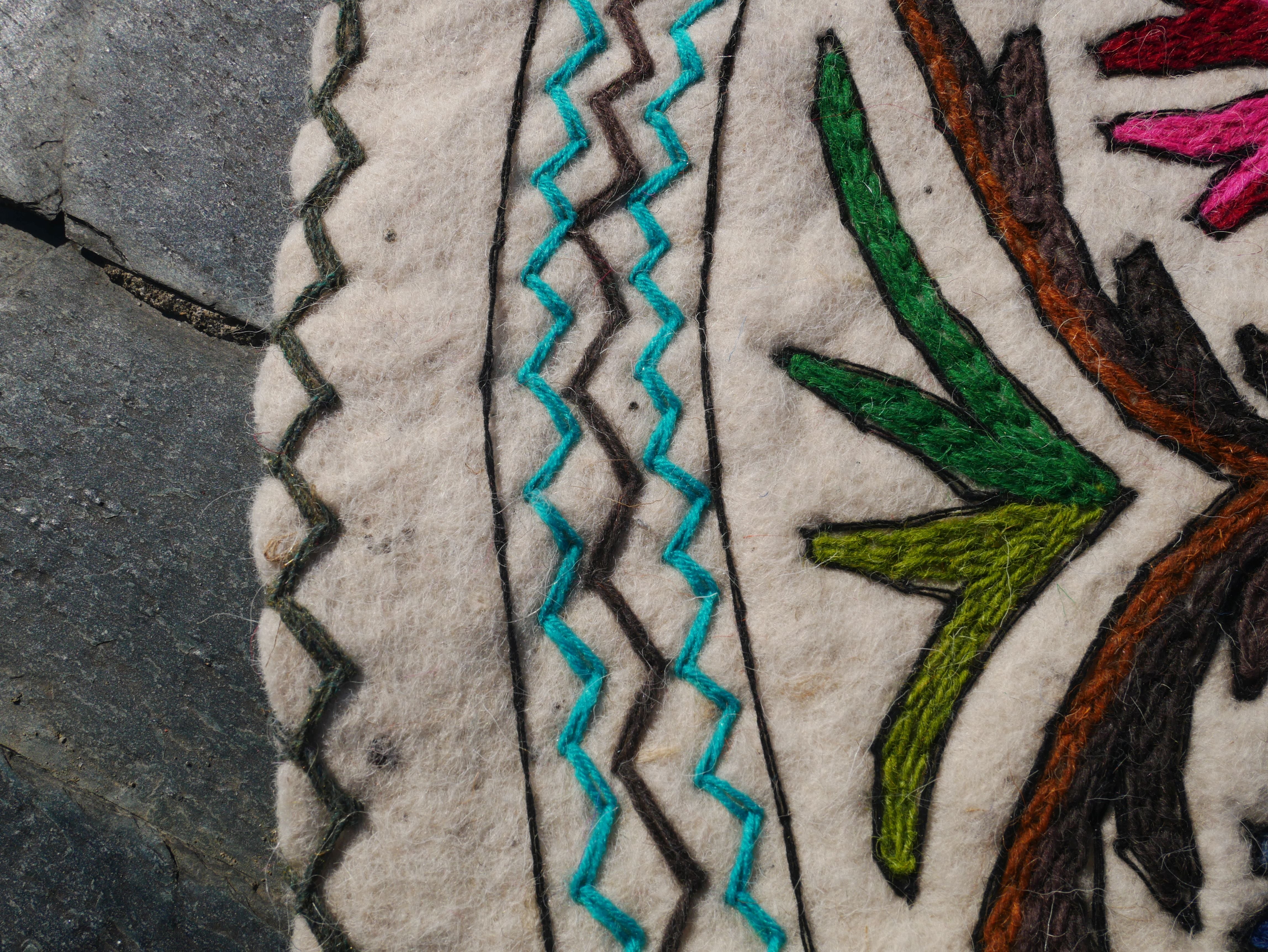 Round Mandala rug | Kashmiri "Namda" felt wool rug, hand embroidered colorful boho accent rug - The Shanti Home