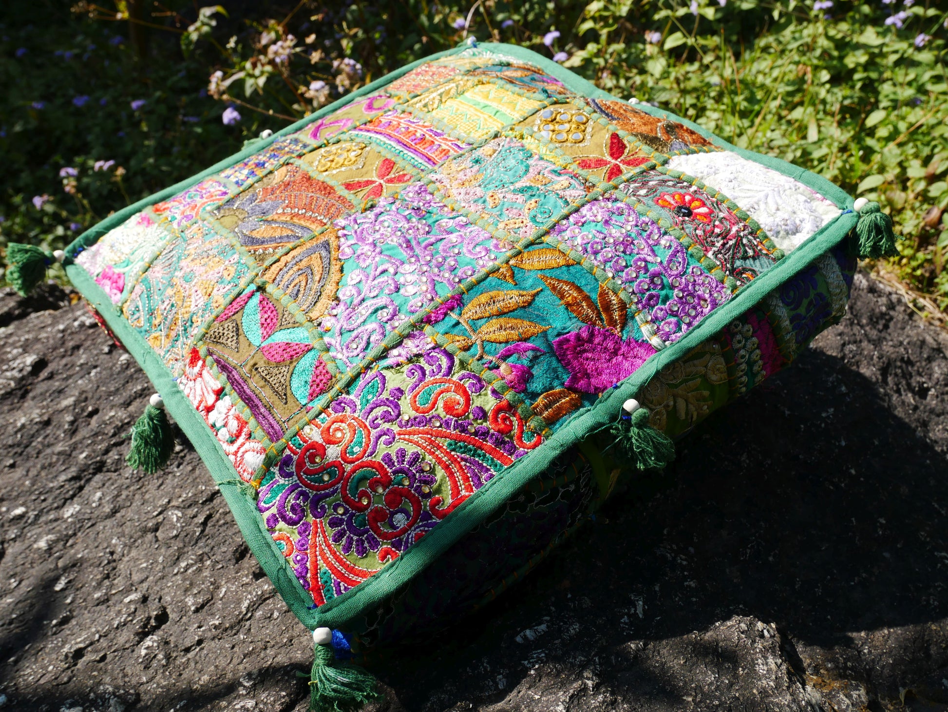 Green square floor cushion cover - throw pillow | meditation cushion - The Shanti Home