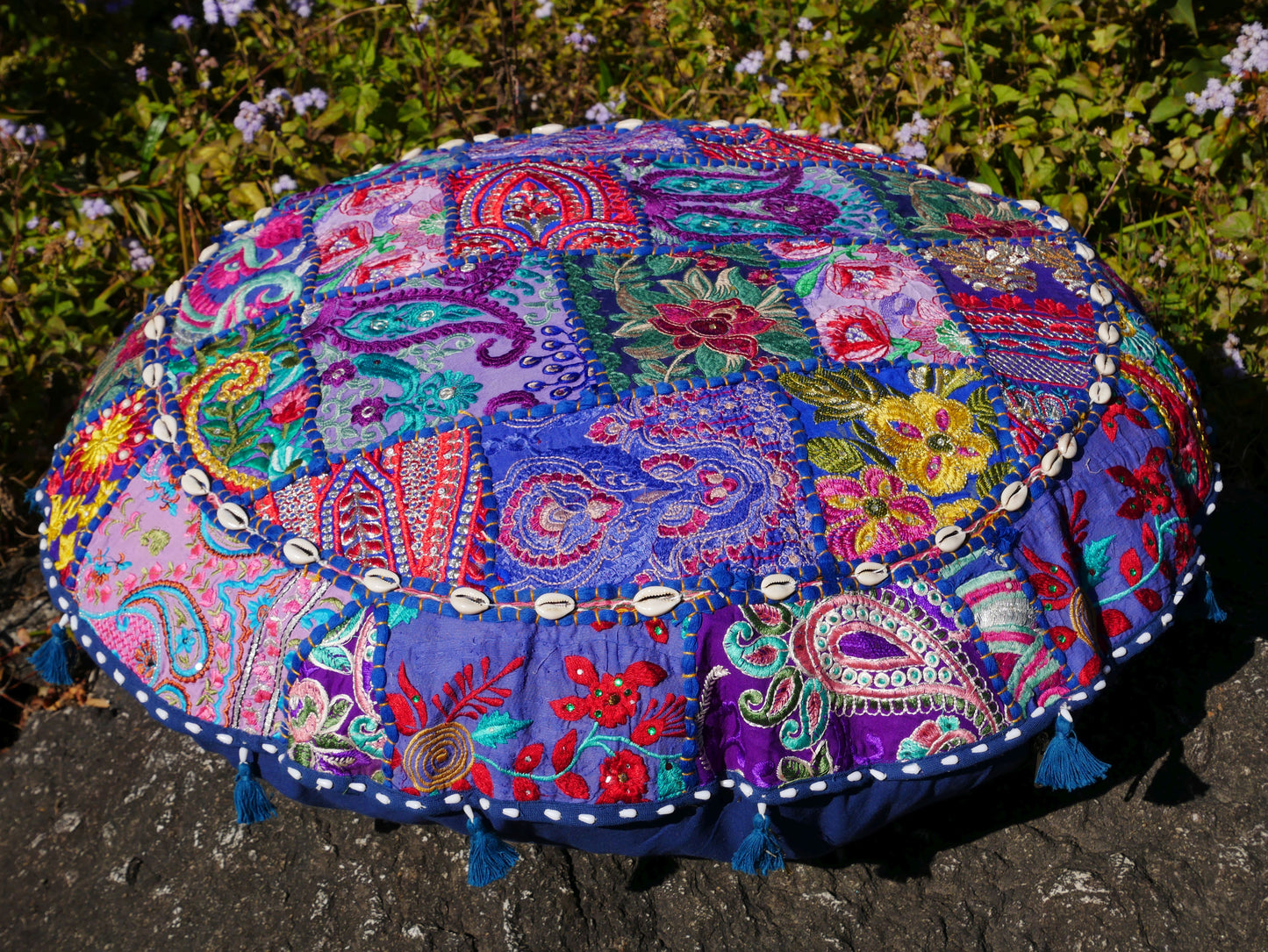 Patchwork floor pillow cover - colorful meditation cushion - Indian boho style floor seating.