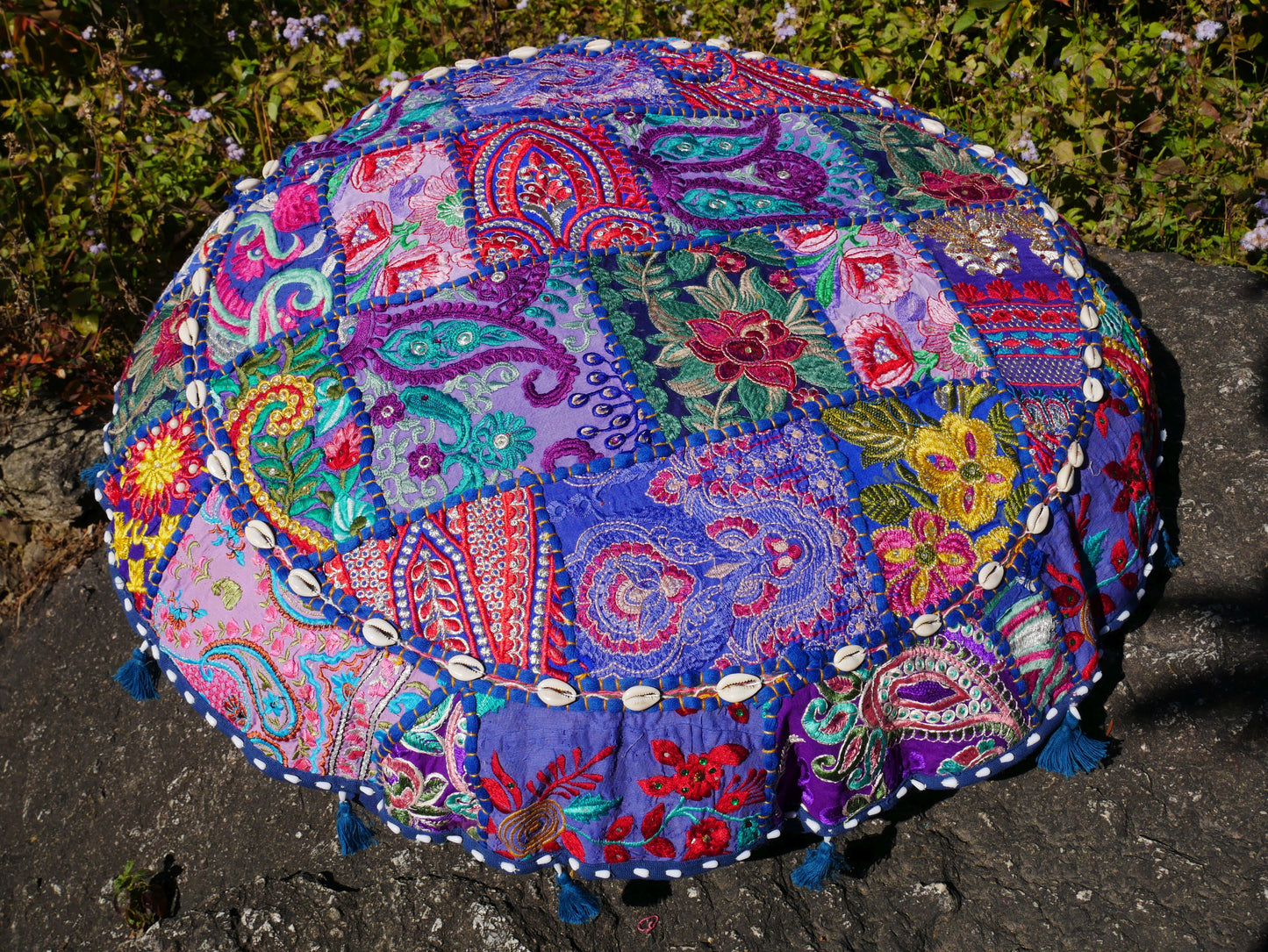 Patchwork floor pillow cover - colorful meditation cushion - Indian boho style floor seating.