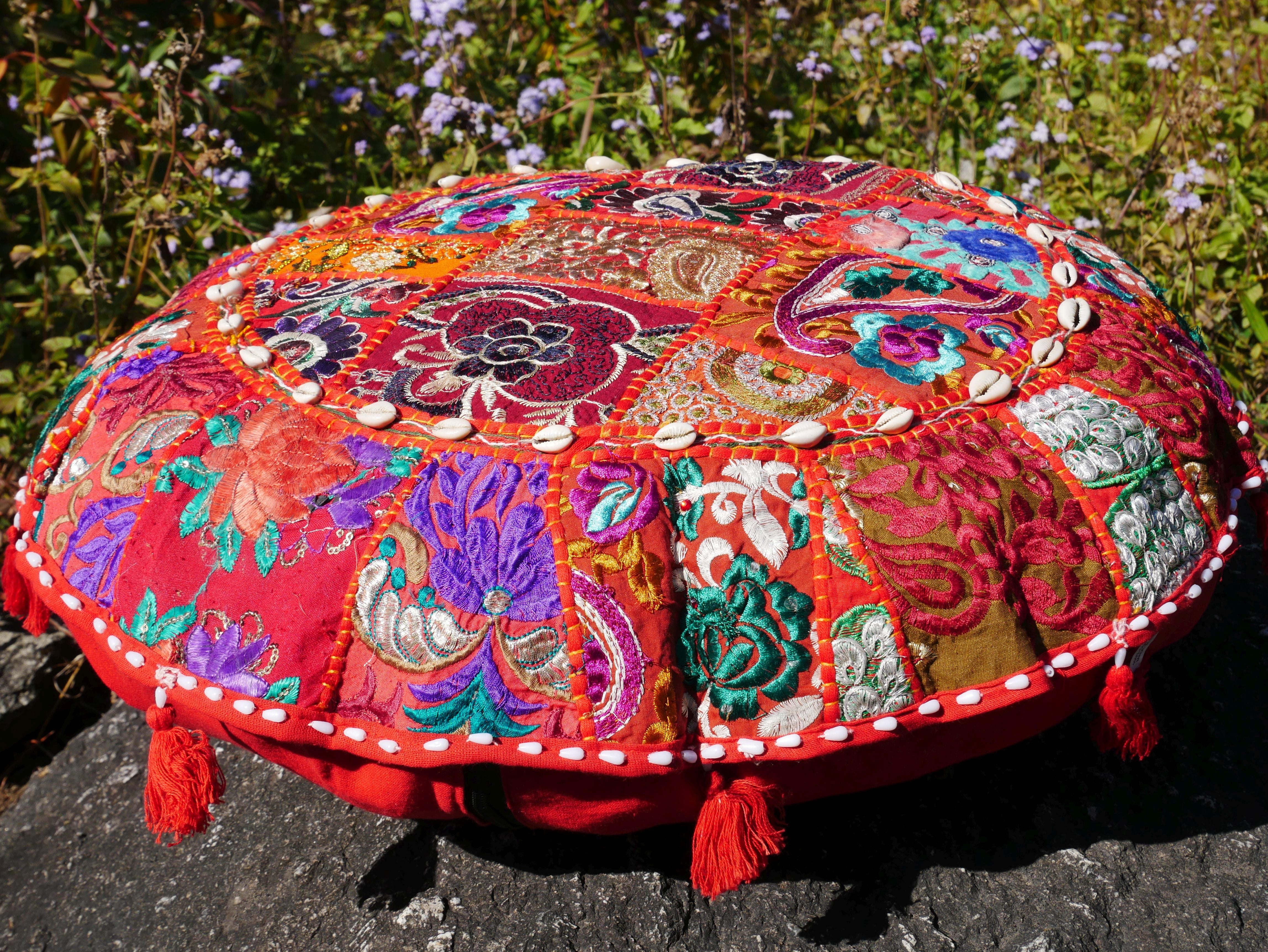 Patchwork floor pillow - Meditation cushion cover - Indian floor seating Boho pillow - The Shanti Home