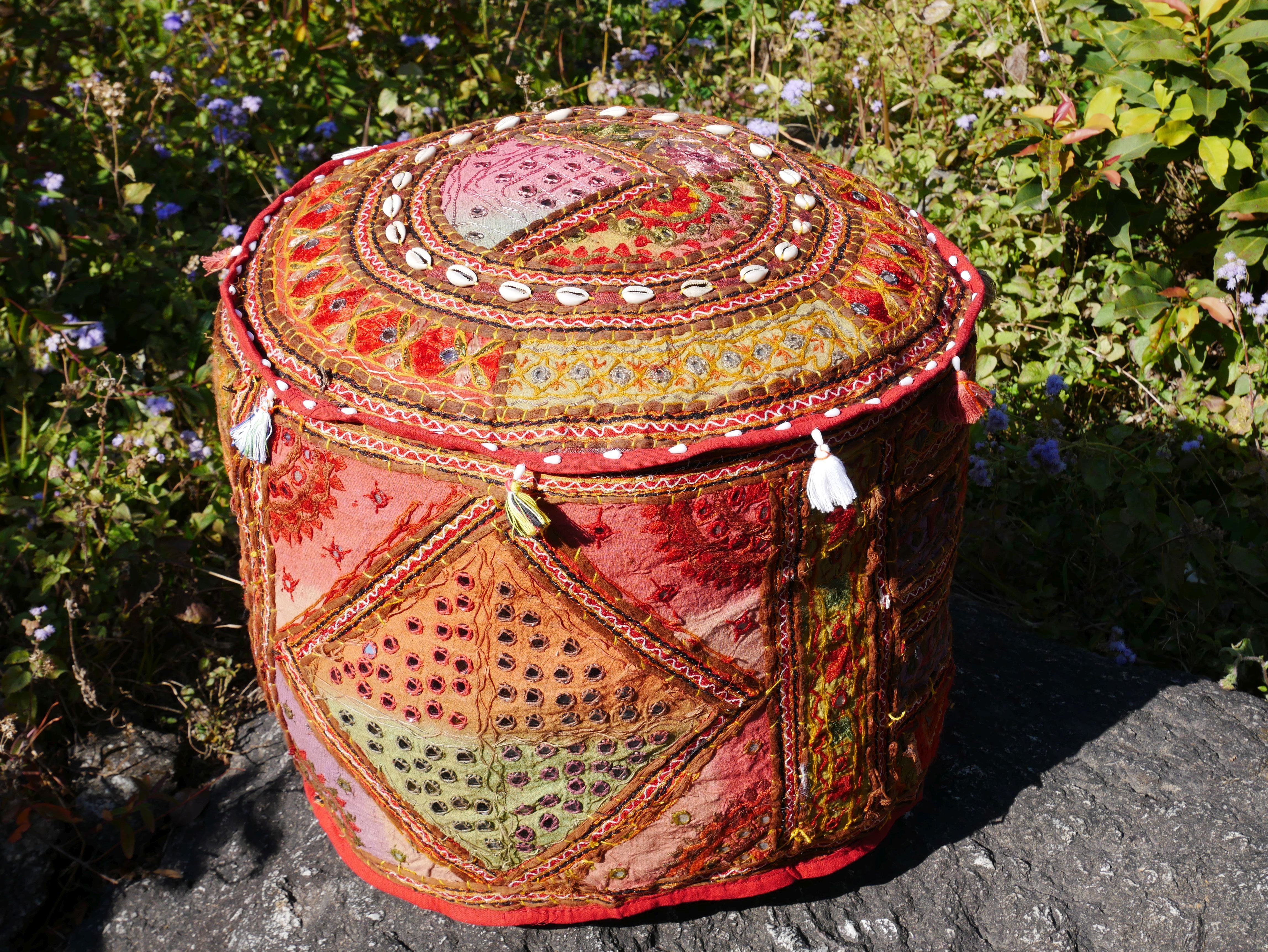 Colorful Floor pouf - Rajastani floor seating | Hippie style floor seating pillow - bean bag - The Shanti Home