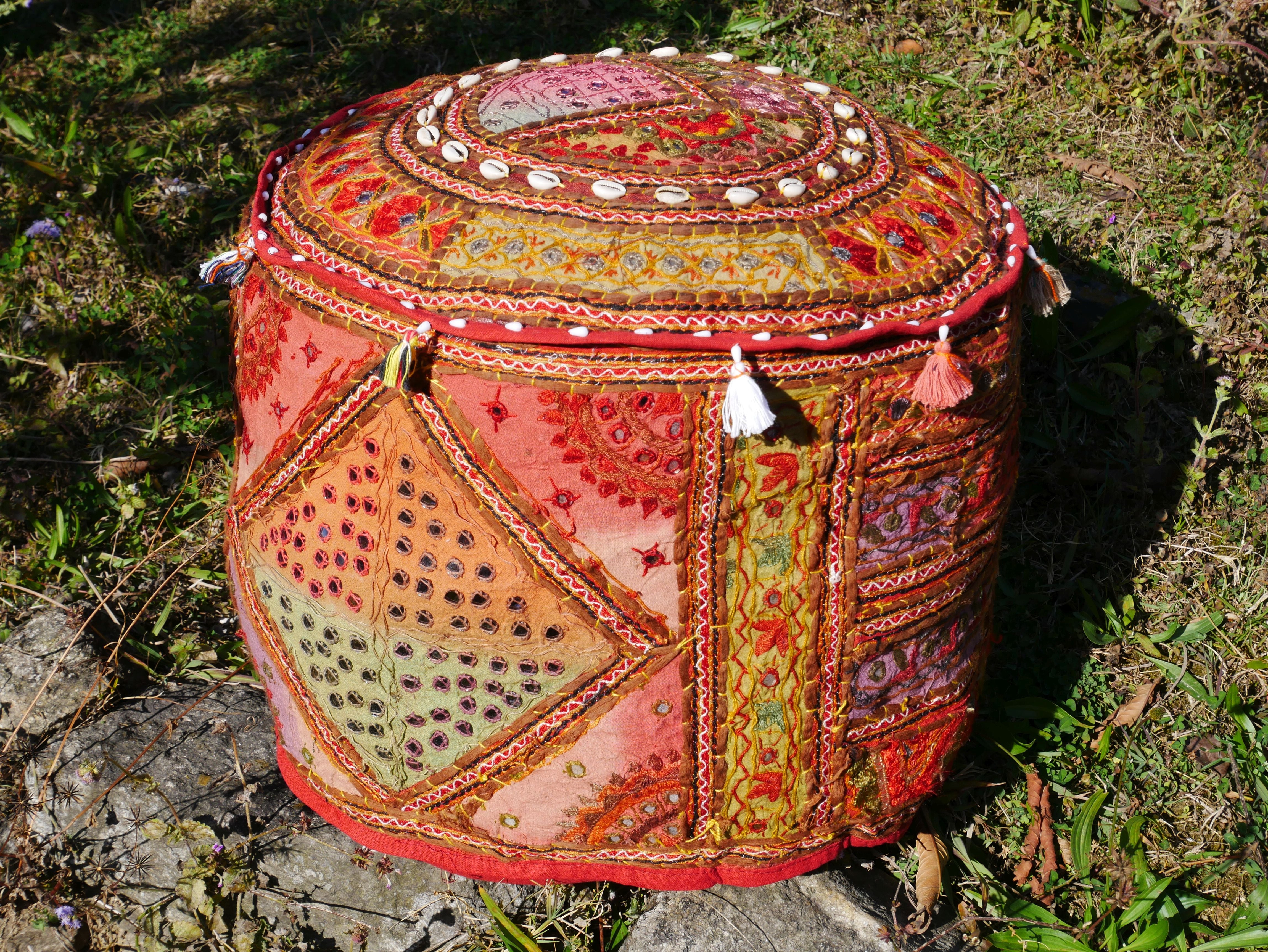 Colorful Floor pouf - Rajastani floor seating | Hippie style floor seating pillow - bean bag - The Shanti Home