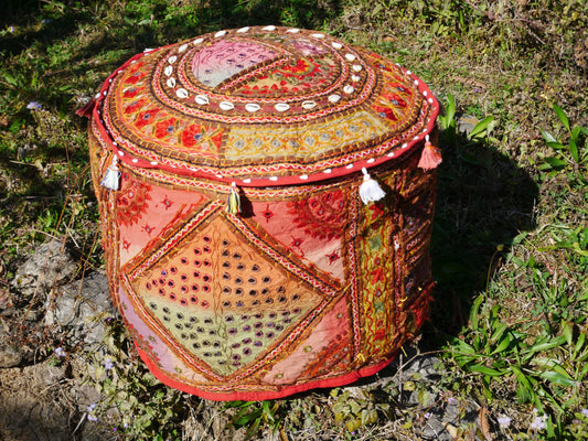 Colorful Floor pouf - Rajastani floor seating | Hippie style floor seating pillow - bean bag - The Shanti Home