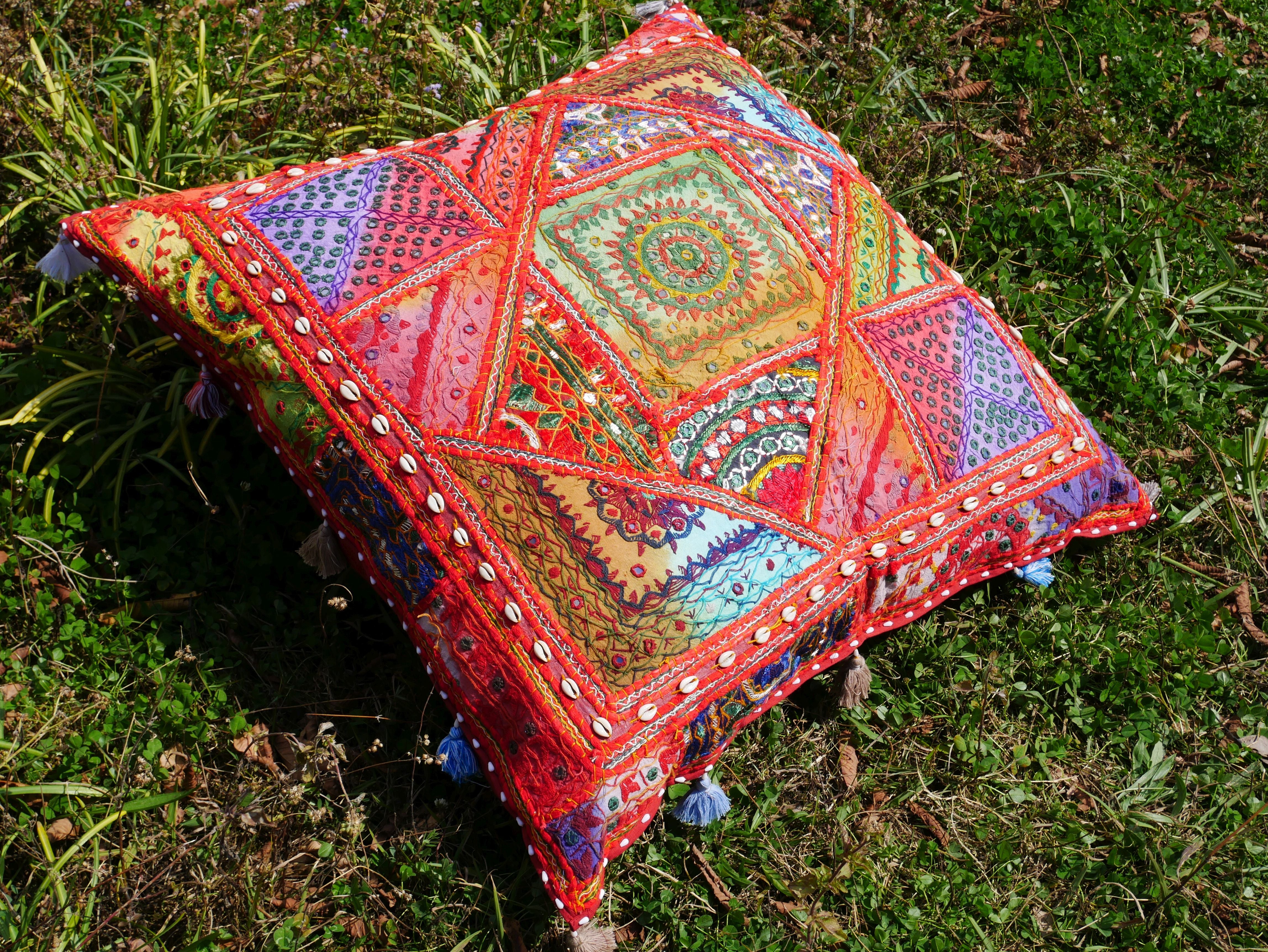 Square floor pillow - meditation cushion | "Desert Flower" decorative large pillow | Rajasthani floor pouf | Cover only