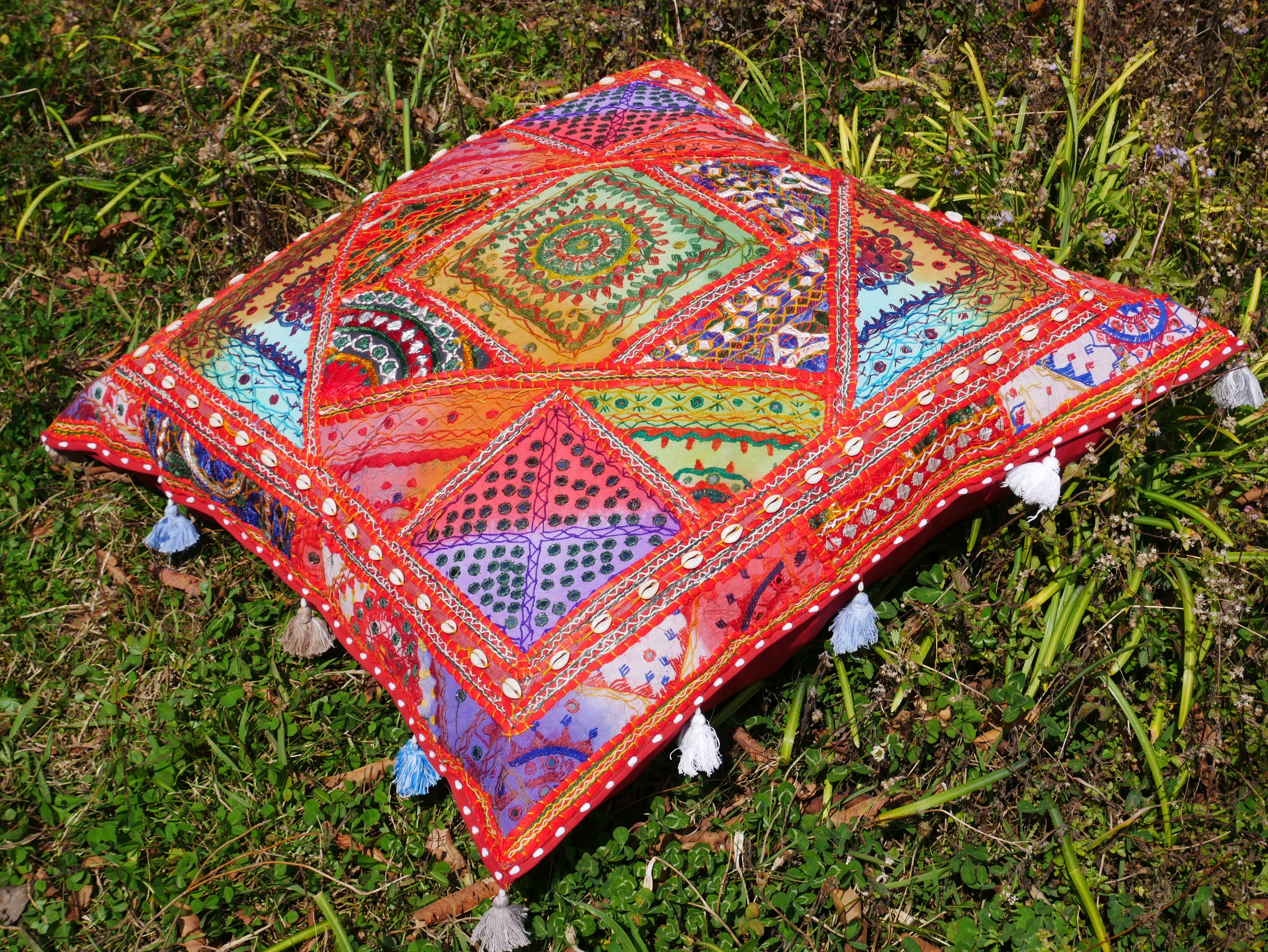 Square floor pillow - meditation cushion | "Desert Flower" decorative large pillow | Rajasthani floor pouf | Cover only
