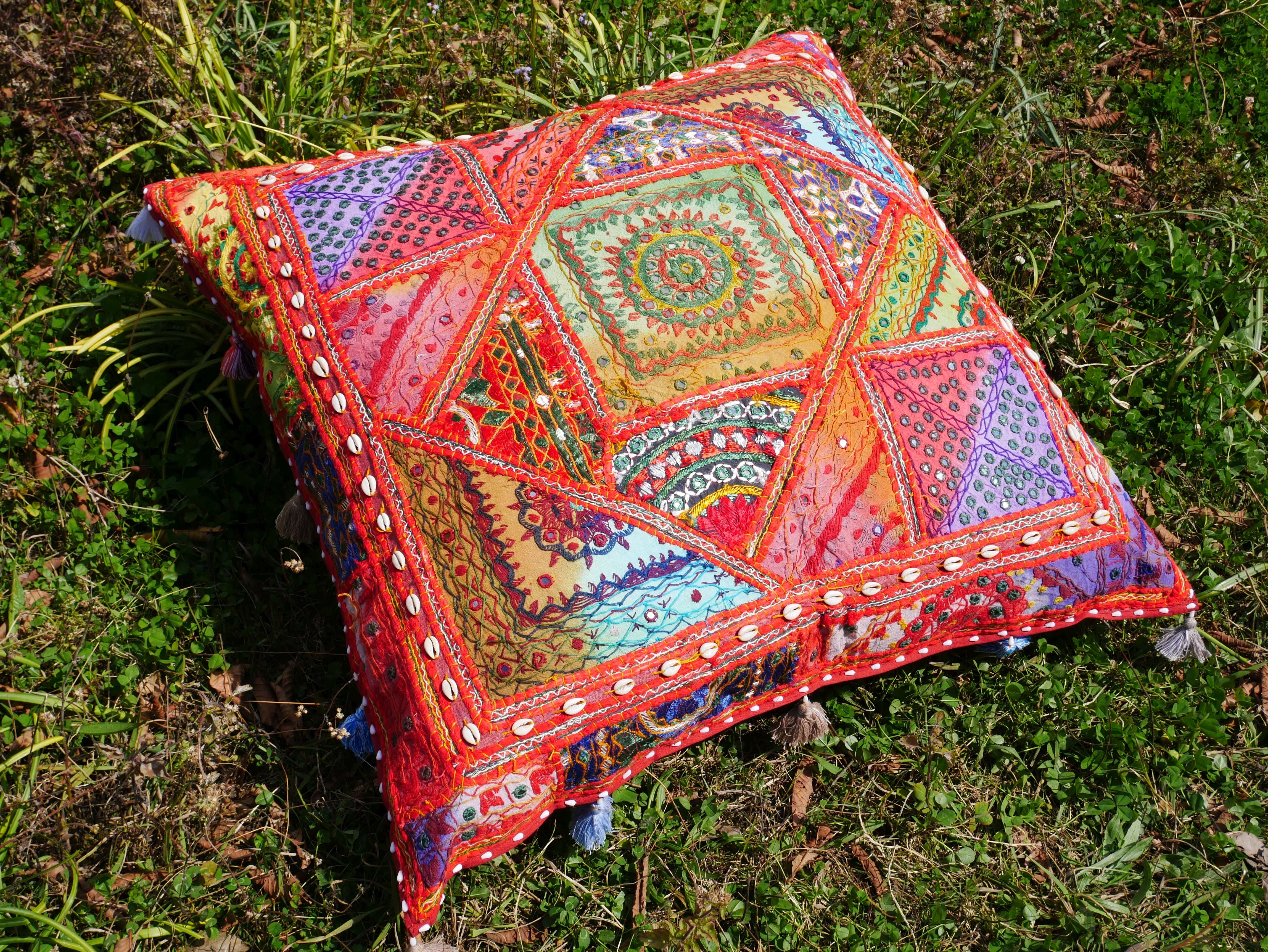 Square floor pillow - meditation cushion | "Desert Flower" decorative large pillow | Rajasthani floor pouf | Cover only