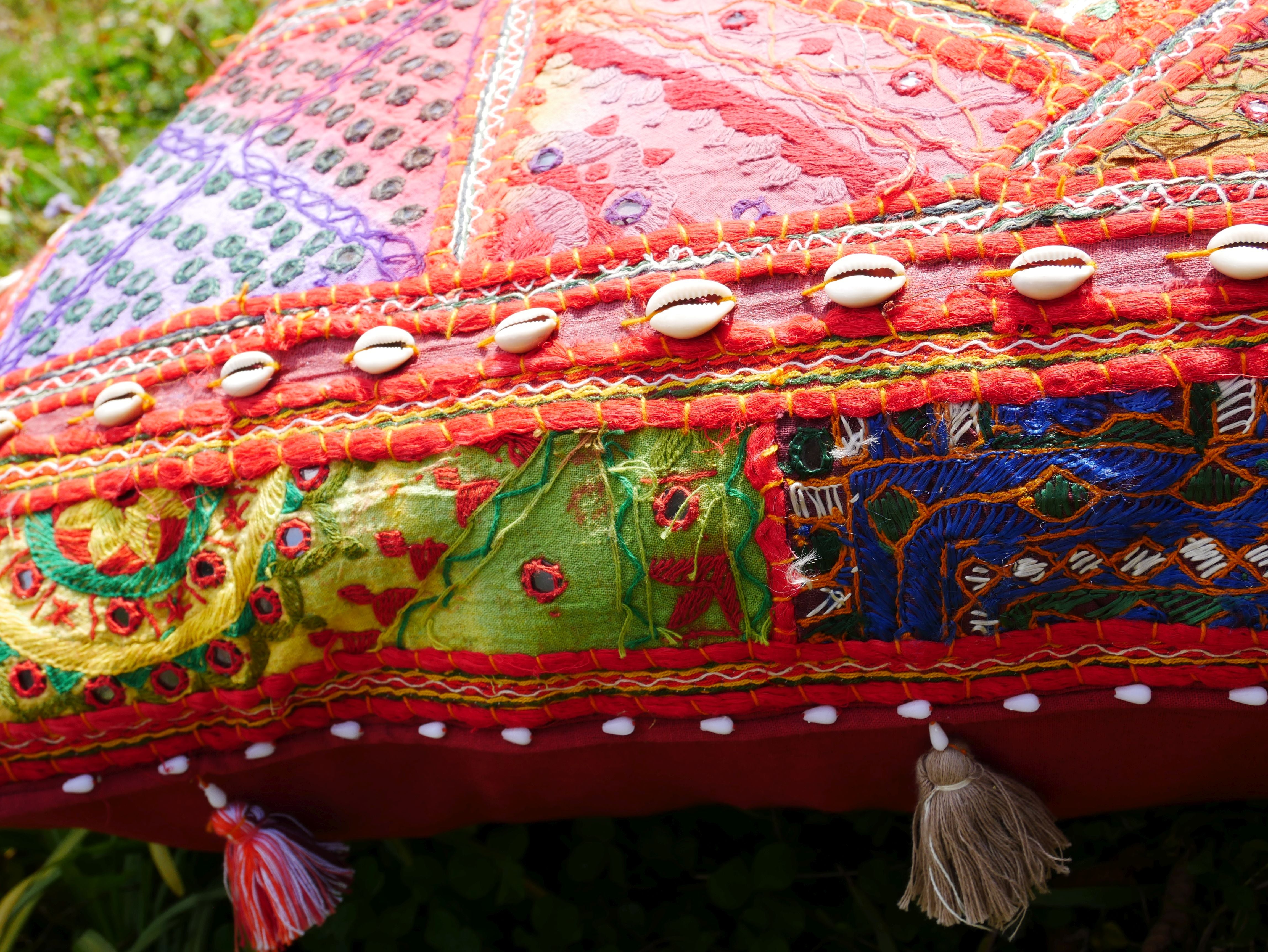 Square floor pillow - meditation cushion | "Desert Flower" decorative large pillow | Rajasthani floor pouf | Cover only