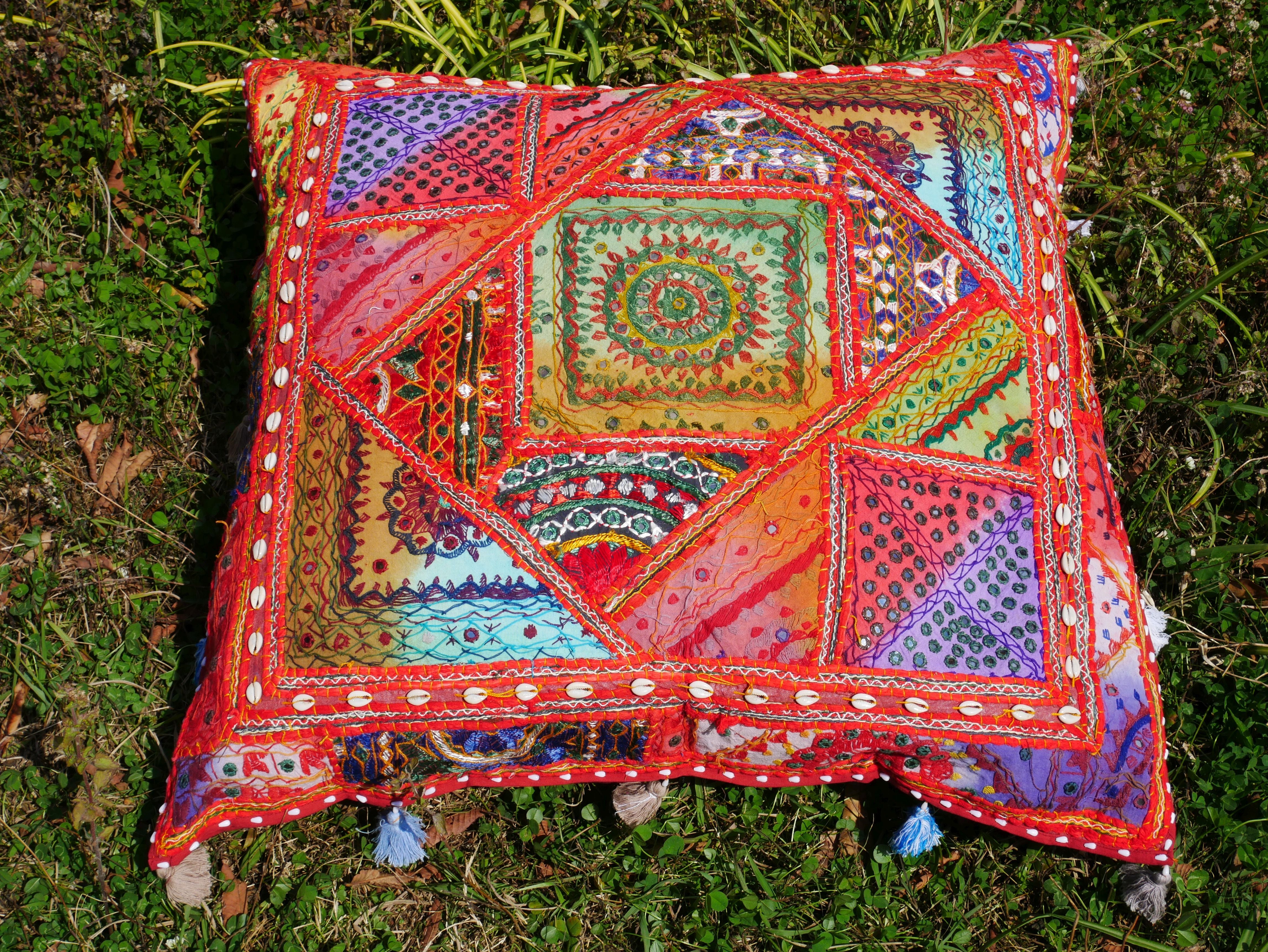 Square floor pillow - meditation cushion | "Desert Flower" decorative large pillow | Rajasthani floor pouf | Cover only