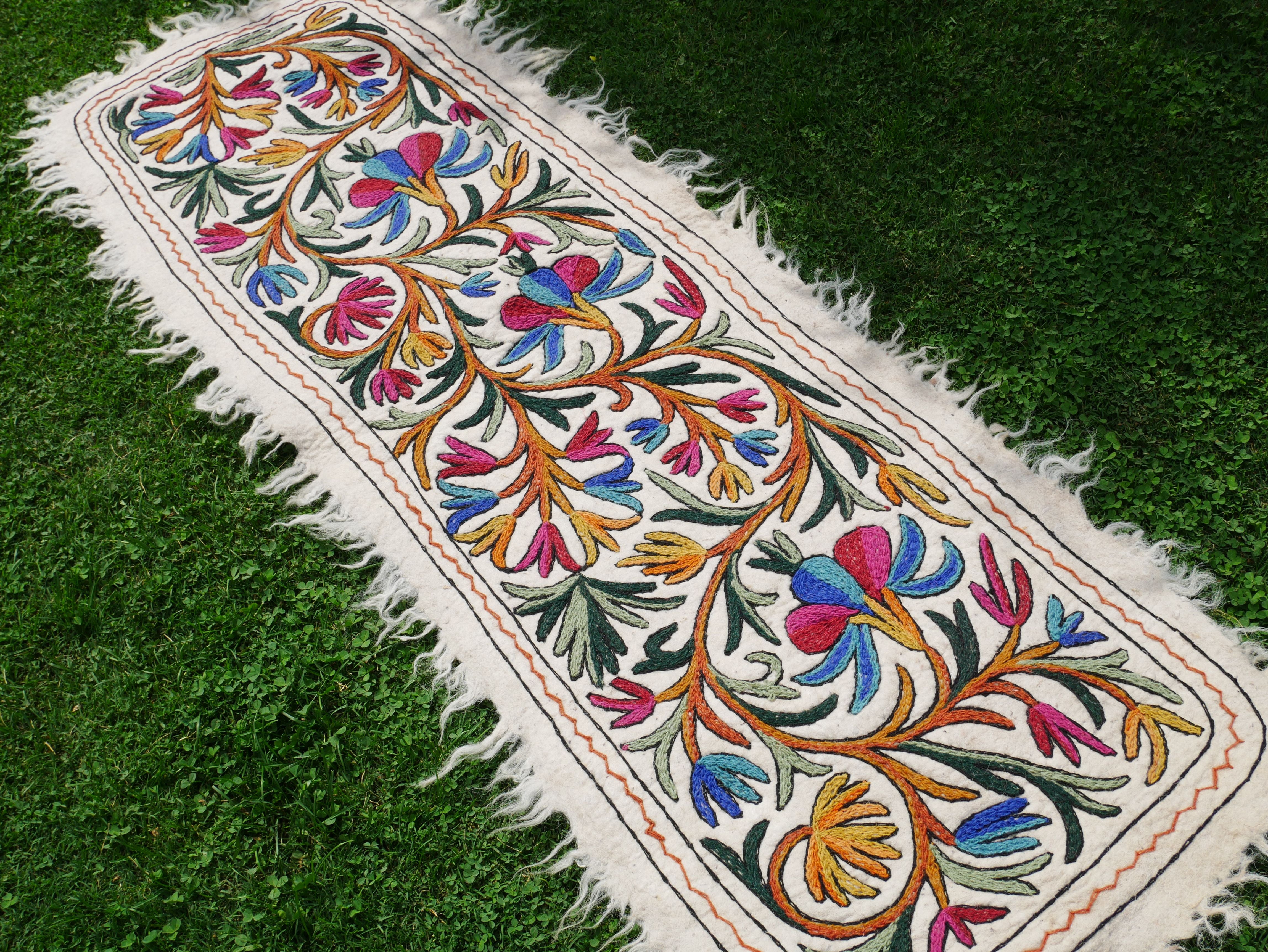 Indian runner rug - Yoga rug mat | Kashmiri "Namda" felted wool rug 2x6 - The Shanti Home