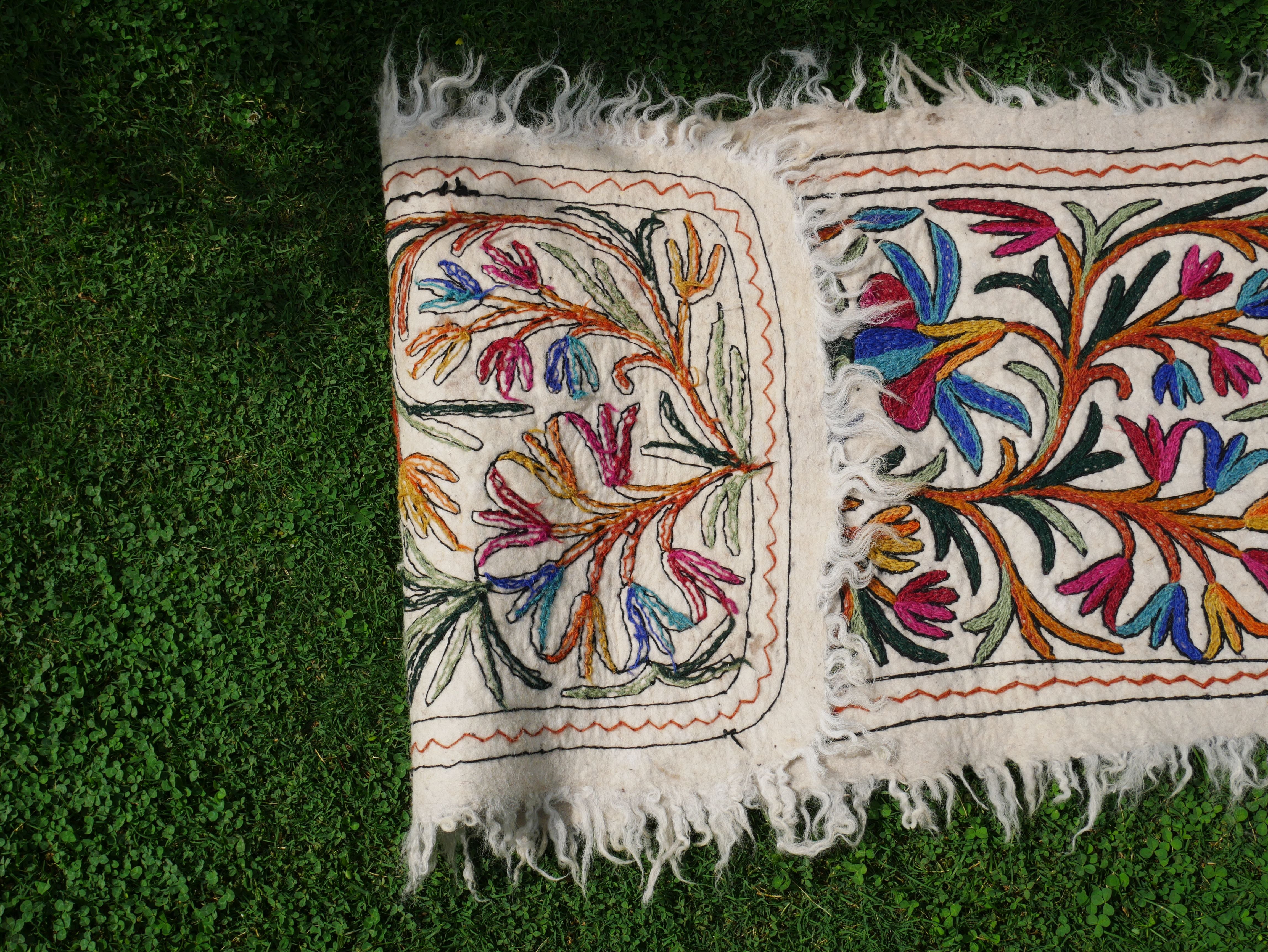 Indian runner rug - Yoga rug mat | Kashmiri "Namda" felted wool rug 2x6 - The Shanti Home