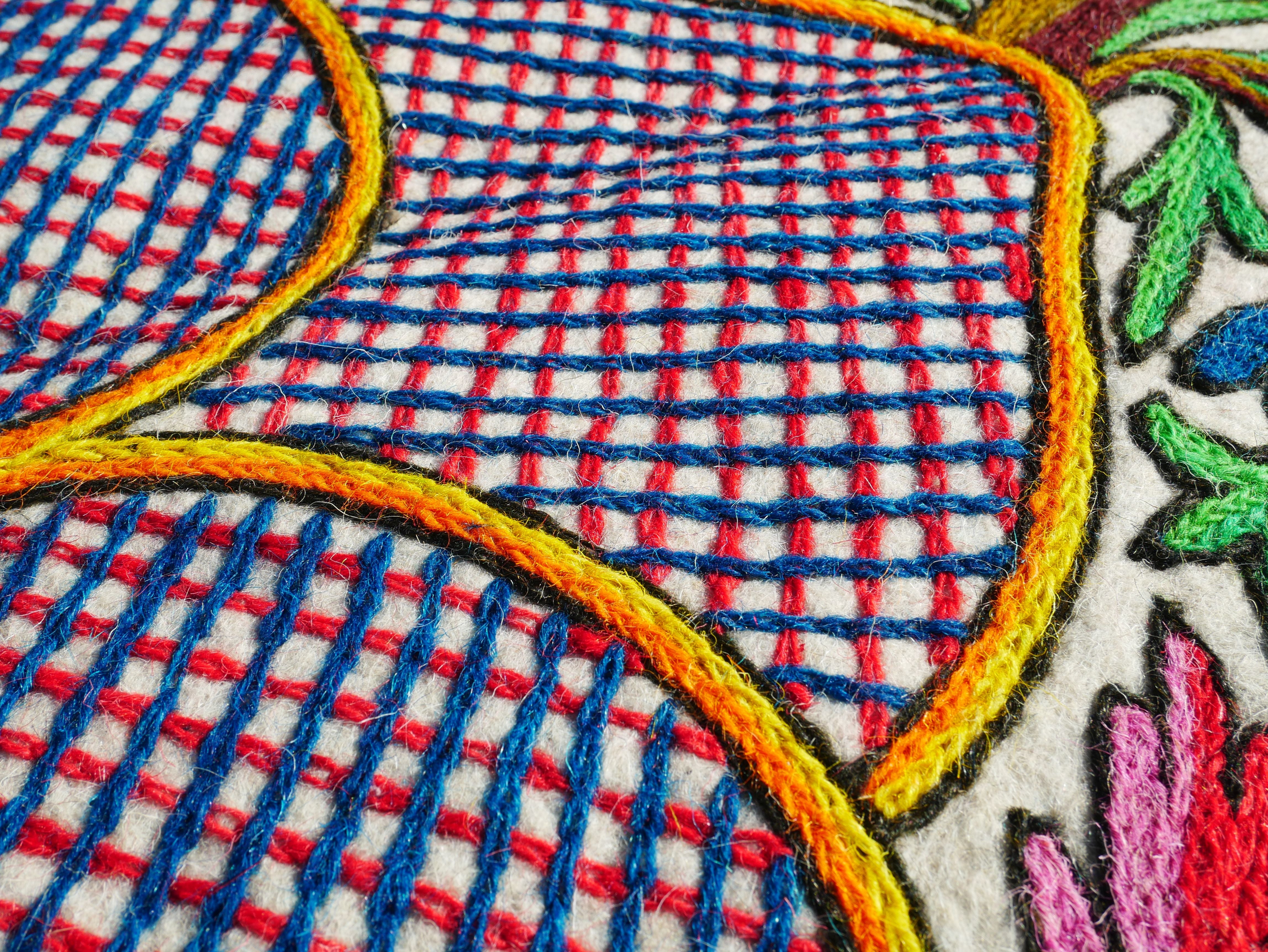 Kashmiri Namda "Tree of life" traditional hand felted and embroidered rug | Colorful boho style rug for cozy home decor - The Shanti Home