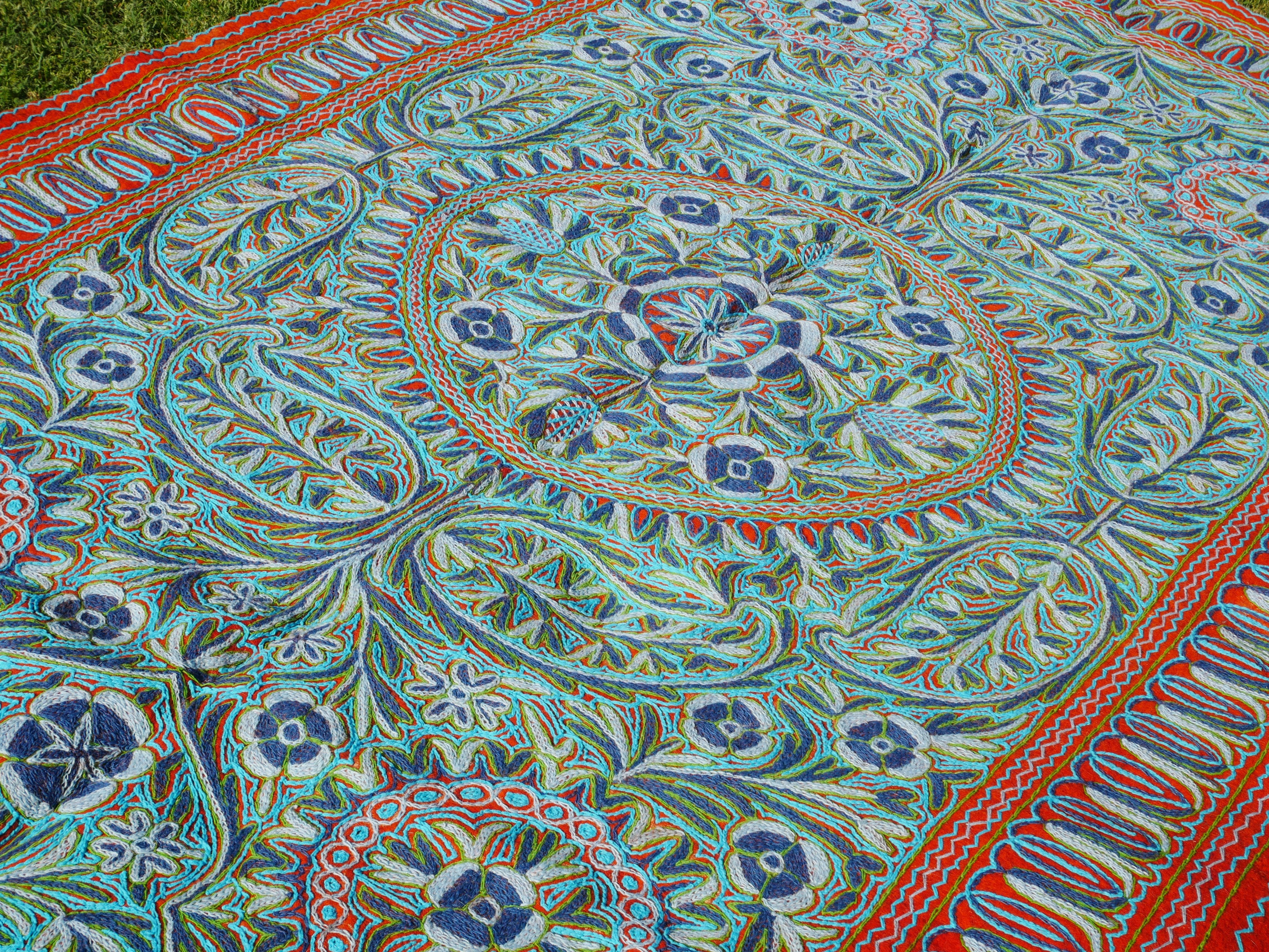 Made to order - Amazing 6x10 hand felted Kashmiri Namda - fully embroidered by hand - soft wool  living room rug - The Shanti Home