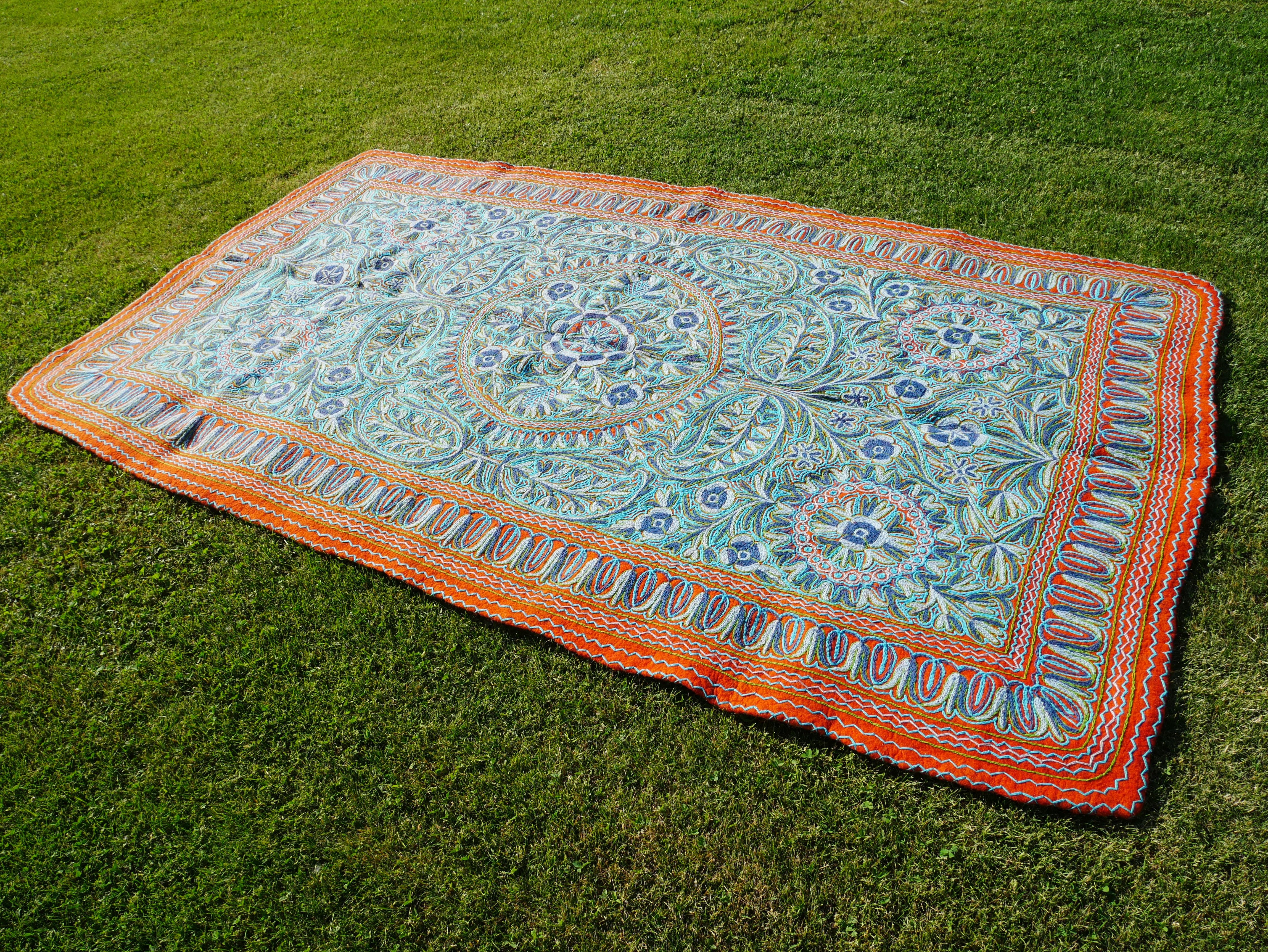 Made to order - Amazing 6x10 hand felted Kashmiri Namda - fully embroidered by hand - soft wool  living room rug - The Shanti Home