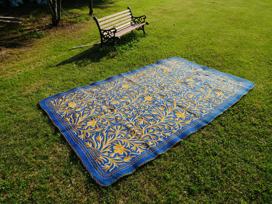 Made to order - Beautiful 6*9 hand felted Kashmiri Namda - fully embroidered by hand - soft wool  living room rug