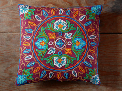 Colorful Kashmiri Crewel Pillow Covers: Handcrafted by Artisans  16x16 inches