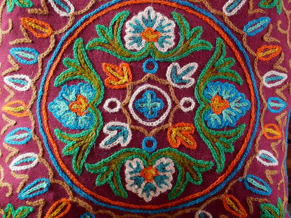 Colorful Kashmiri Crewel Pillow Covers: Handcrafted by Artisans  16x16 inches