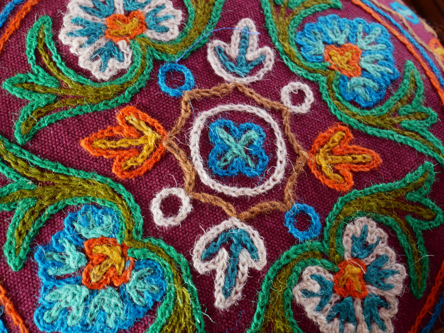Colorful Kashmiri Crewel Pillow Covers: Handcrafted by Artisans  16x16 inches