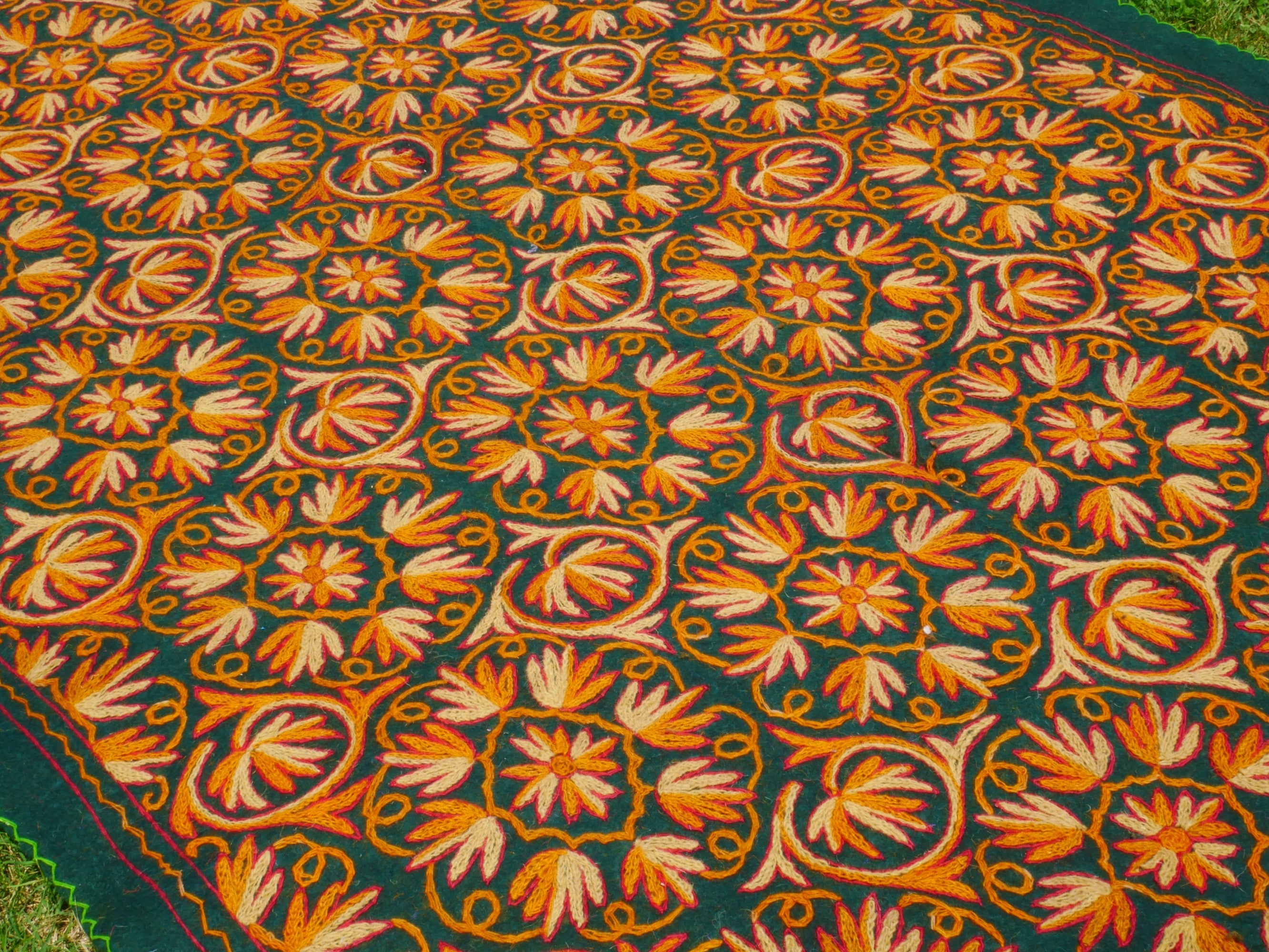 6*9 hand felted Kashmiri Namda - fully embroidered - soft bohemian bedroom rug - The Shanti Home