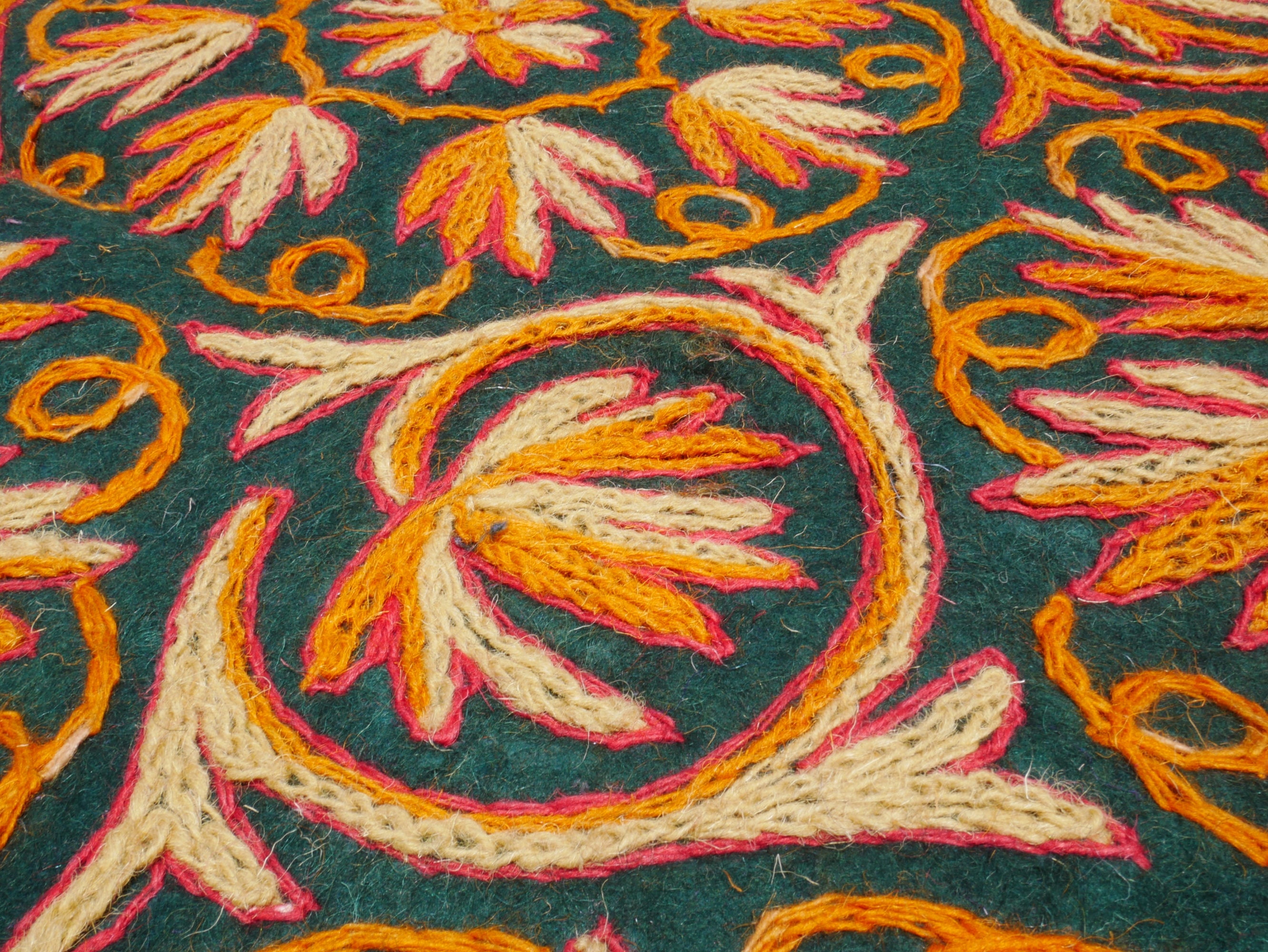 6*9 hand felted Kashmiri Namda - fully embroidered - soft bohemian bedroom rug - The Shanti Home