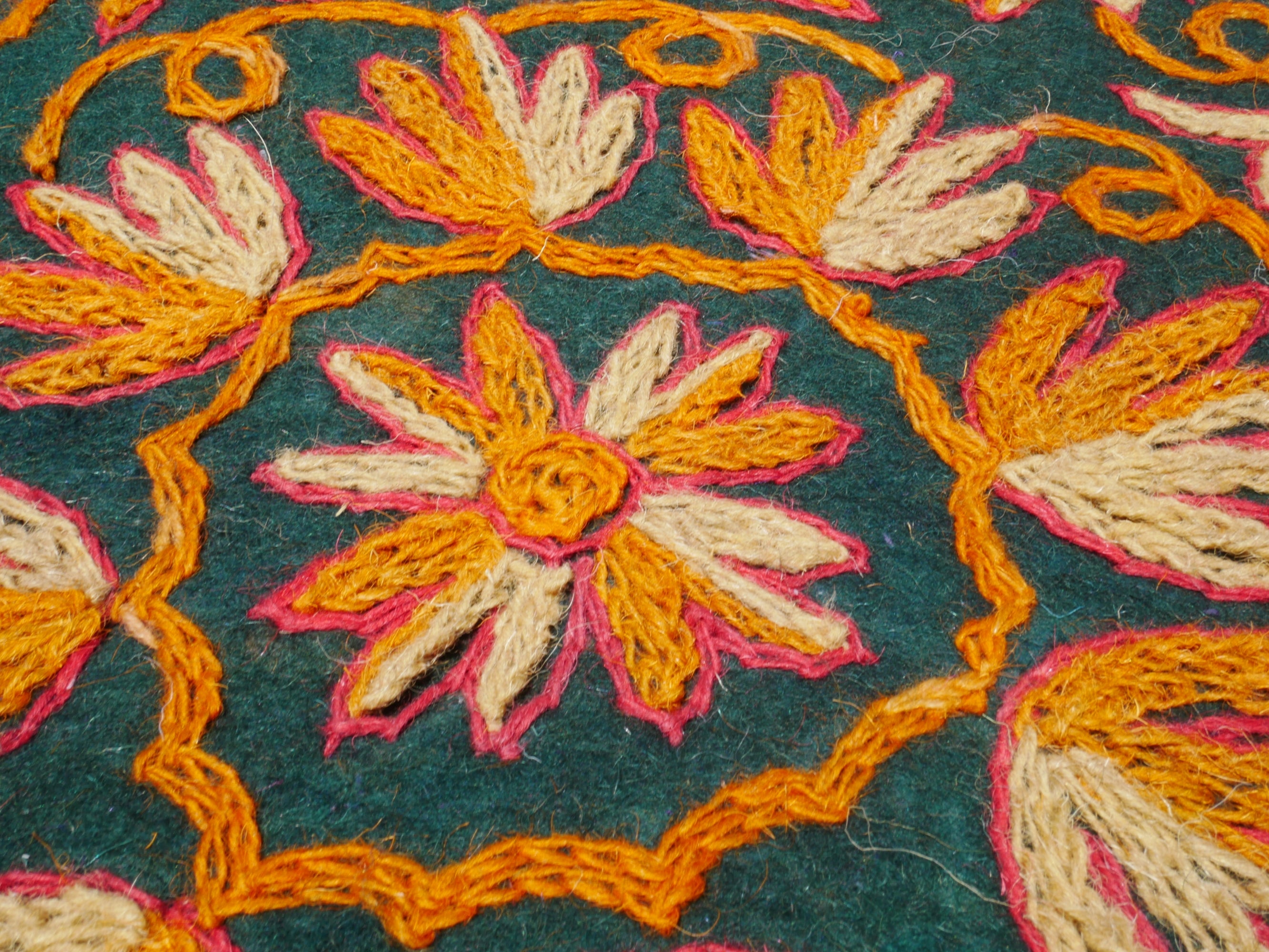 6*9 hand felted Kashmiri Namda - fully embroidered - soft bohemian bedroom rug - The Shanti Home