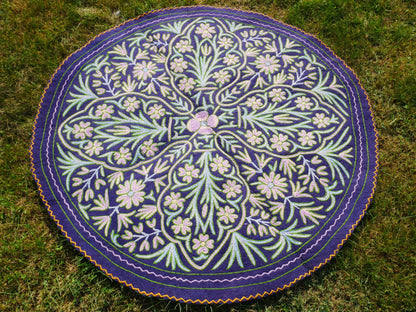 Kashmiri Namda rug 5ft - Mandala wool rug - boho area rug handfelted and embroidered