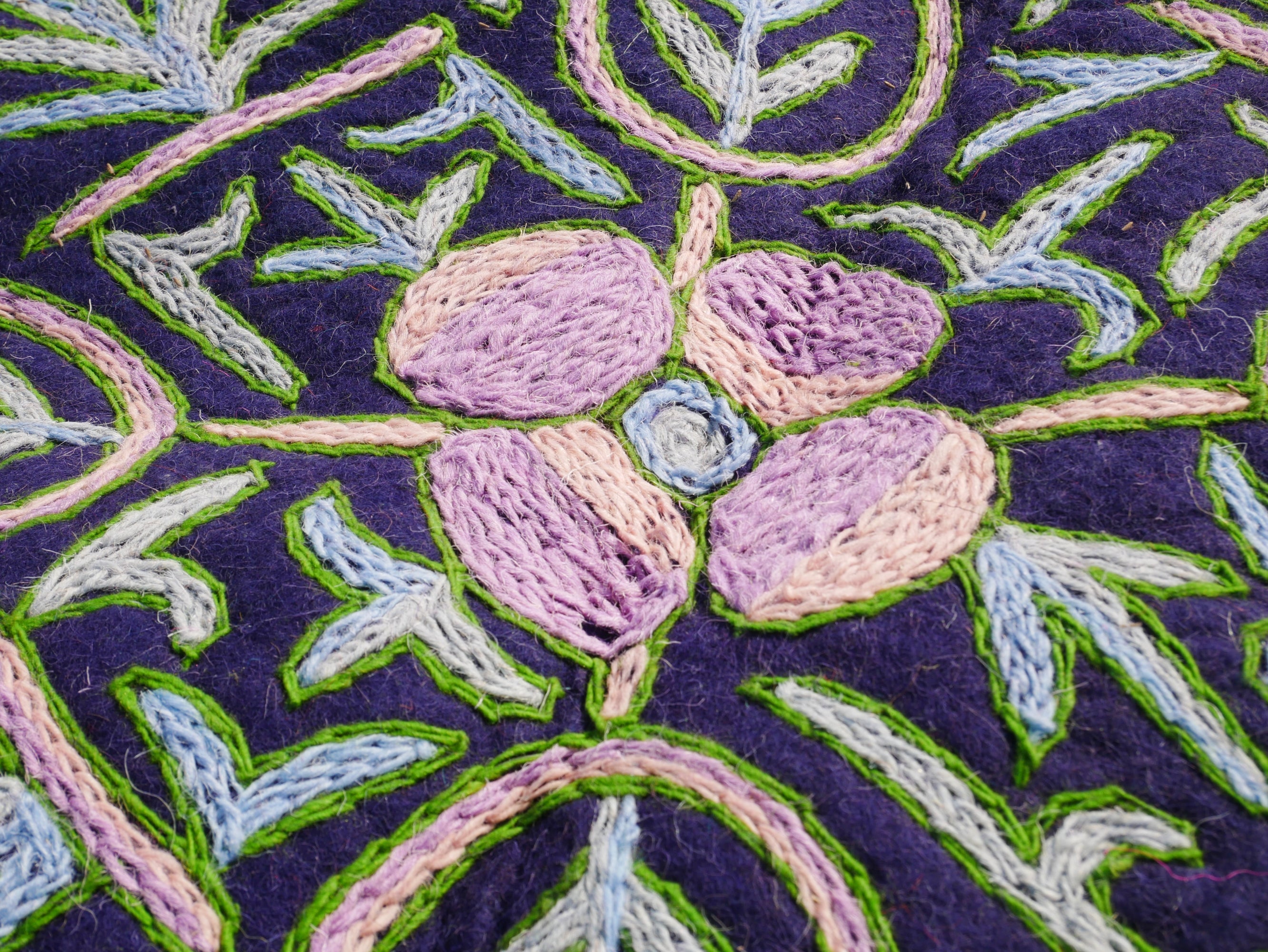 Kashmiri Namda rug 5ft - Mandala wool rug - boho area rug handfelted and embroidered