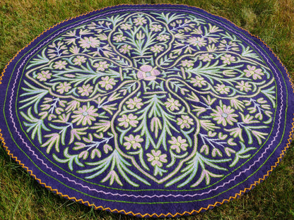 Kashmiri Namda rug 5ft - Mandala wool rug - boho area rug handfelted and embroidered