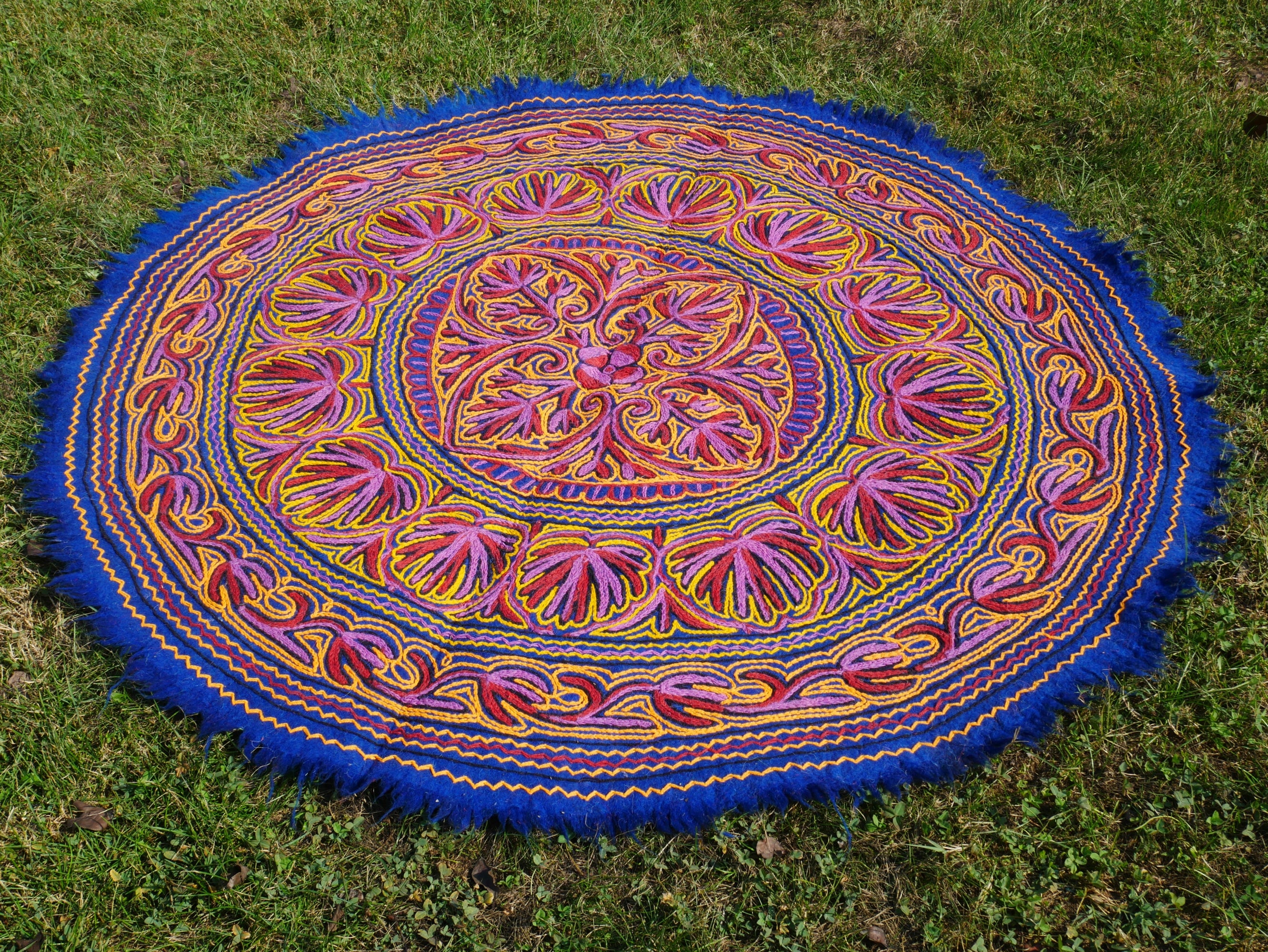 Kashmiri Namda rug 5ft - Mandala wool rug - boho area rug hand felted and embroidered