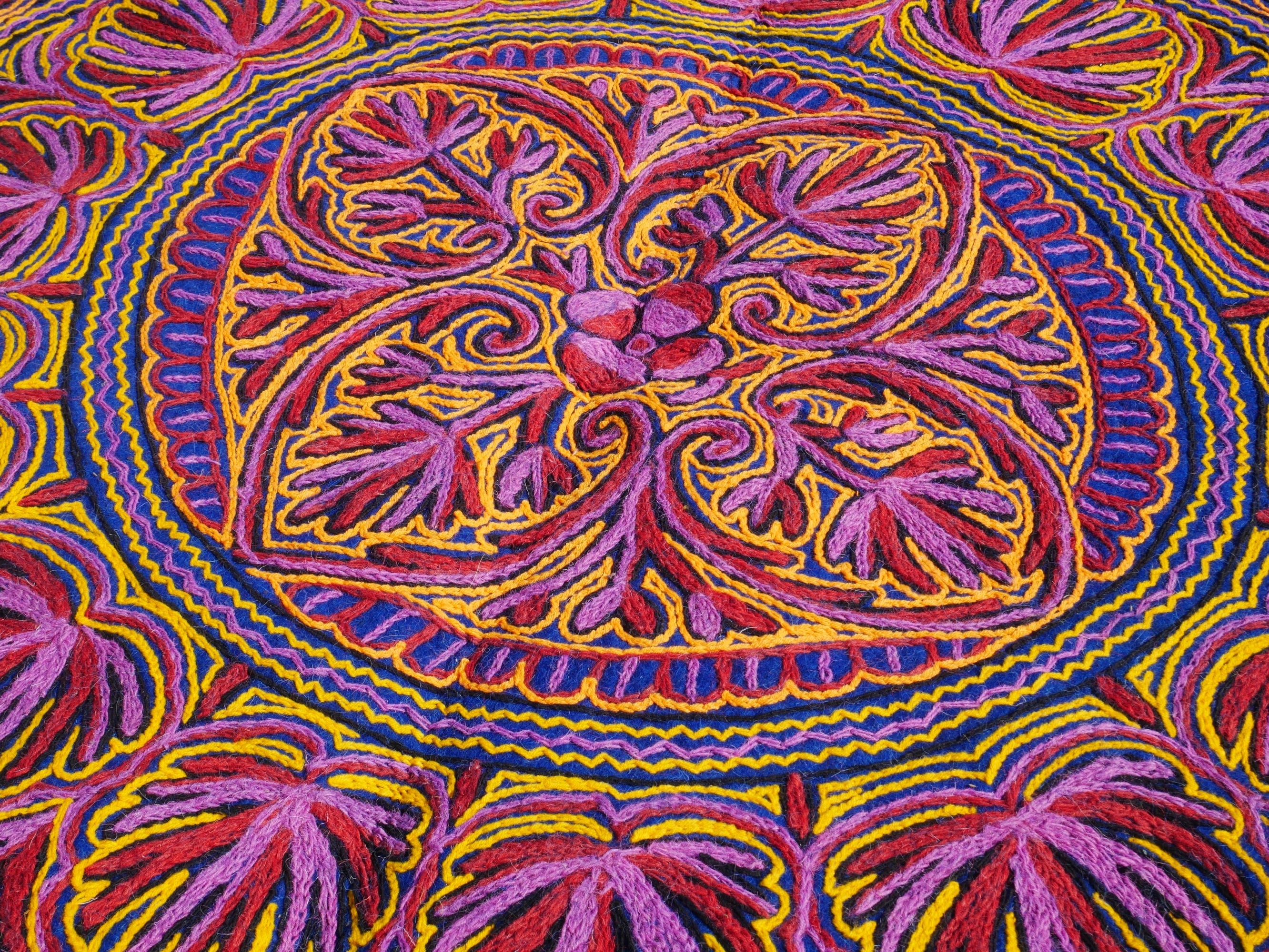 Kashmiri Namda rug 5ft - Mandala wool rug - boho area rug hand felted and embroidered