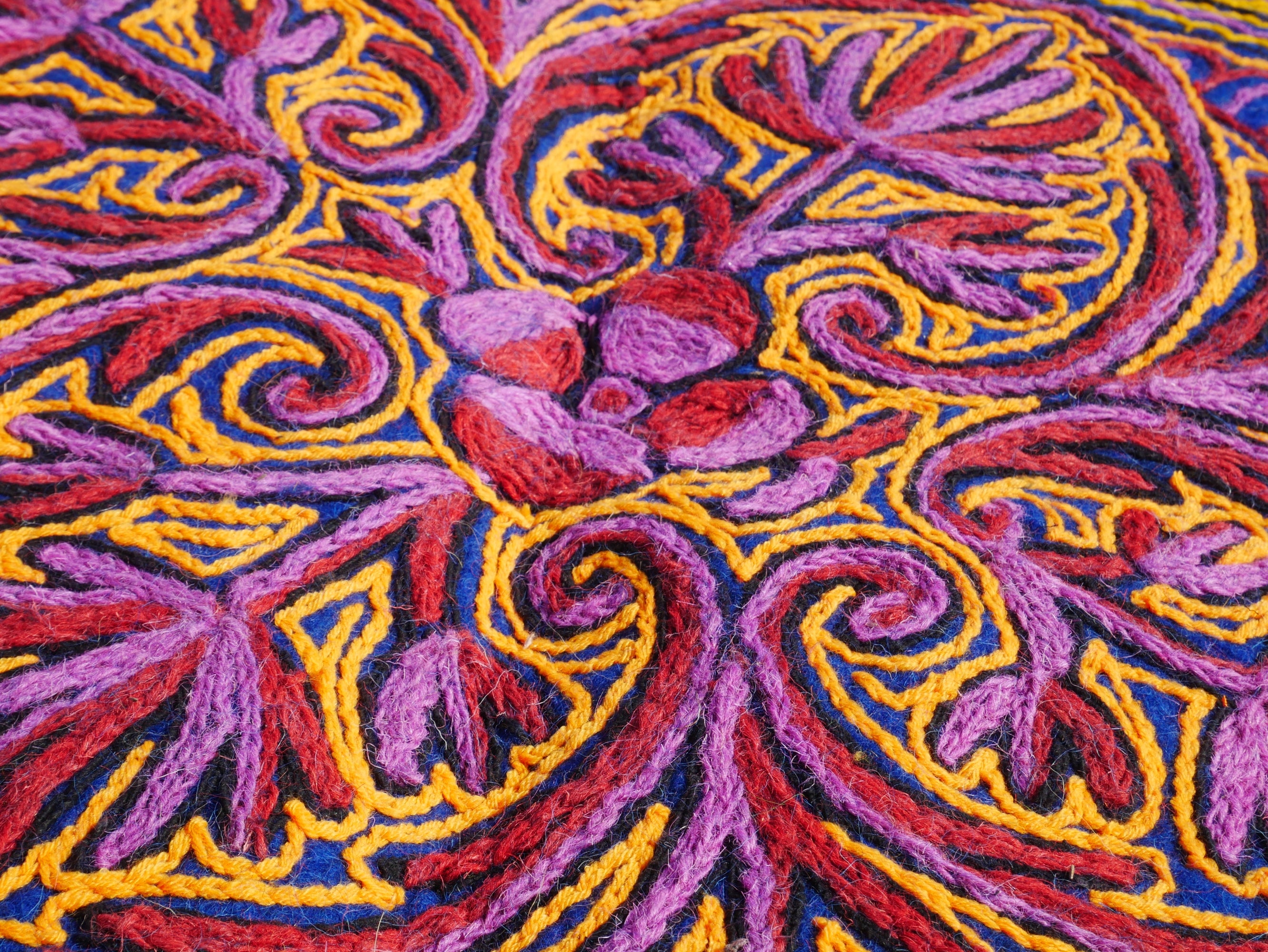 Kashmiri Namda rug 5ft - Mandala wool rug - boho area rug hand felted and embroidered