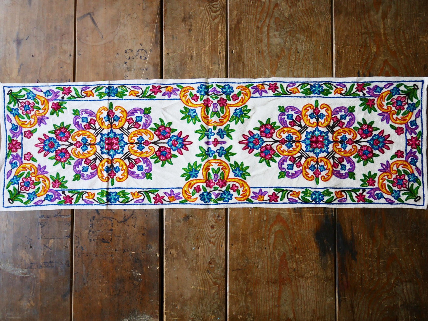 Boho table runner - Kashmiri Crewel embroidery - hand embroidered table decor