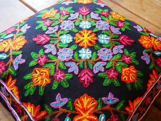 Kashmiri large pillow "Shanti" 24" cushion cover | For floor seating spaces hand embroidered - Cover only