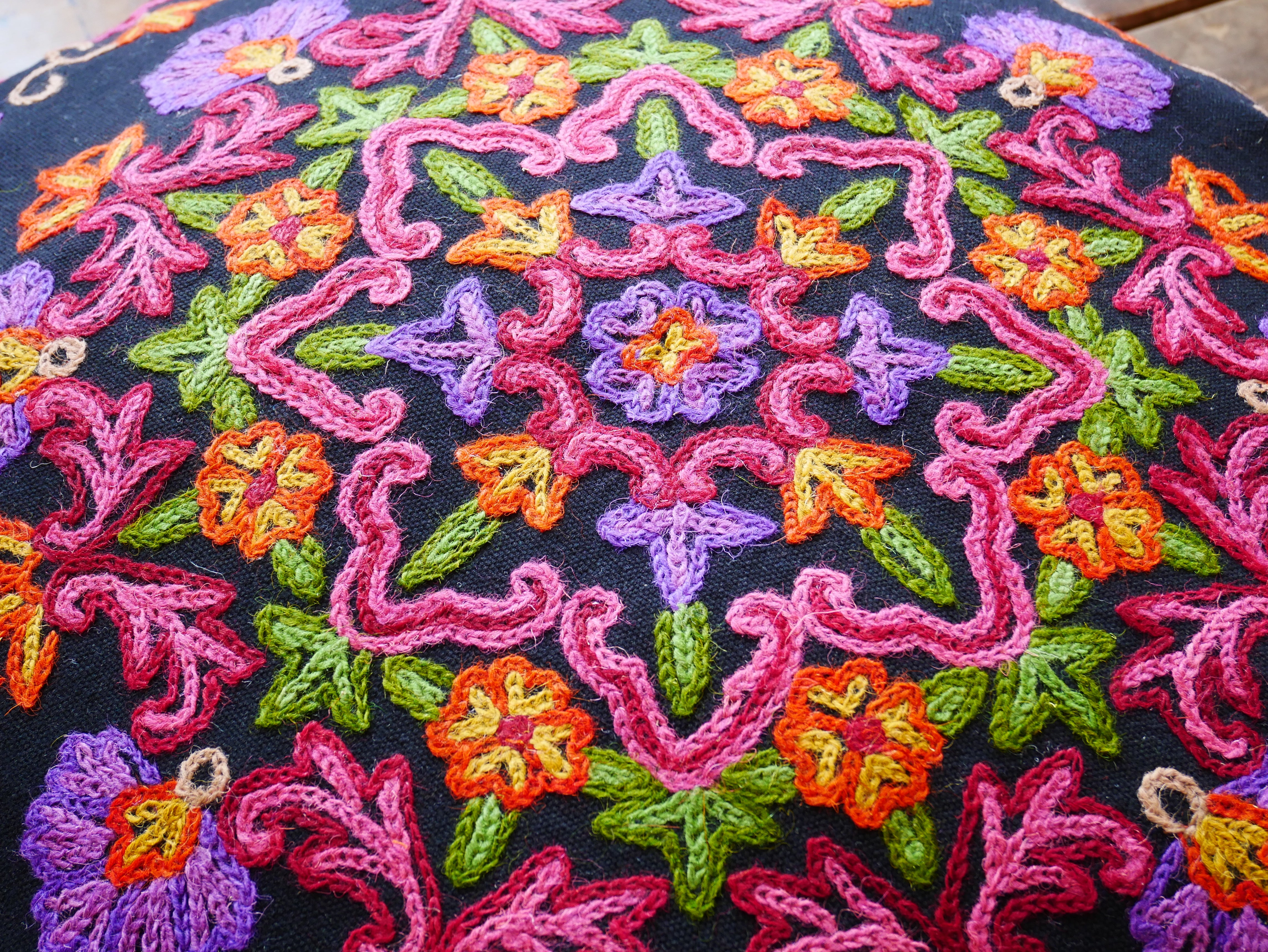 Kashmiri floor pillow "Shanti" | large meditation cushion - hand embroidered - cotton and wool - The Shanti Home