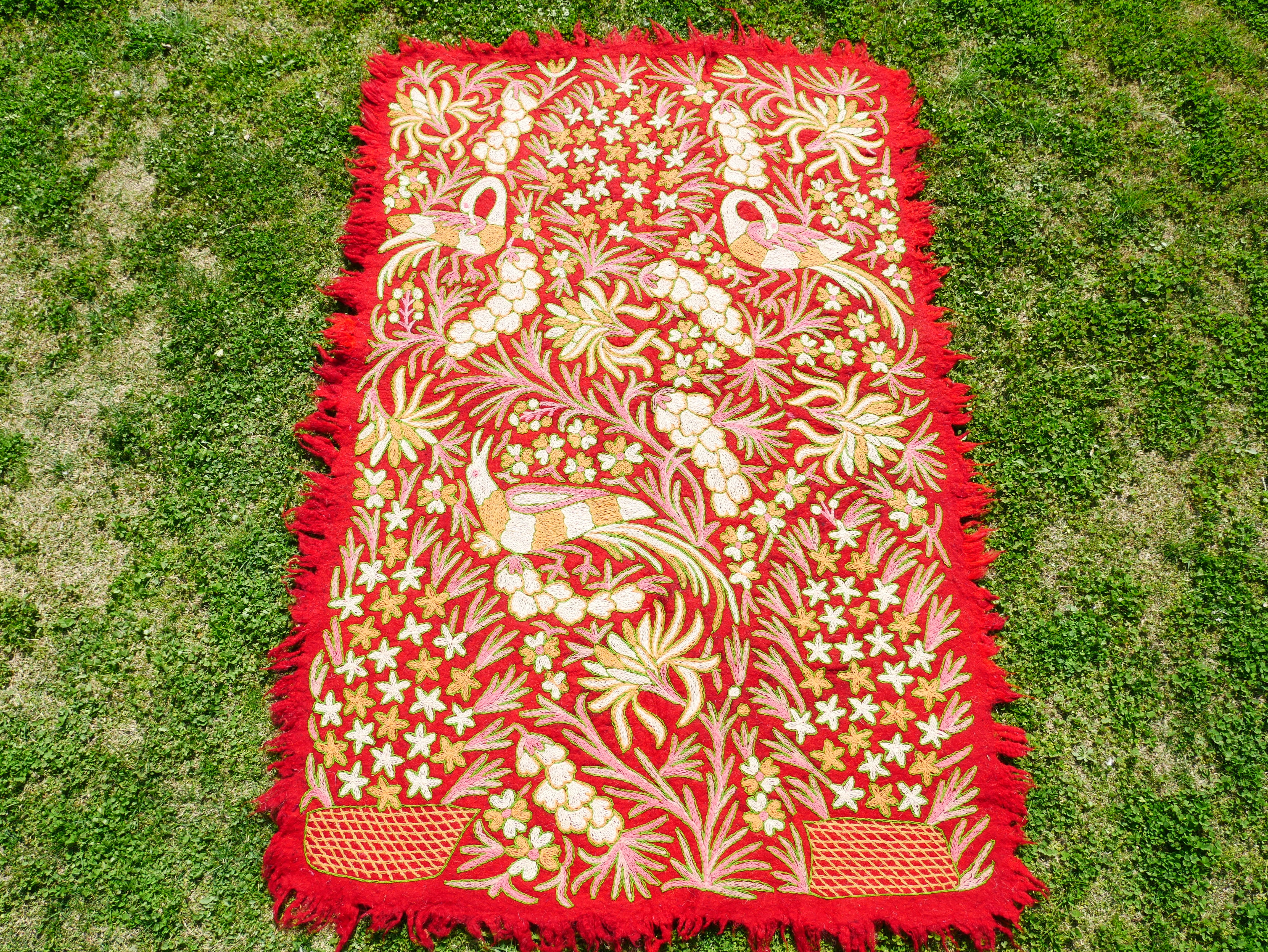 Handmade traditional Namda from Kashmir | hand felted, embroidered  wool rug 6x4 bohemian bedroom rug - colorful floral rug - The Shanti Home